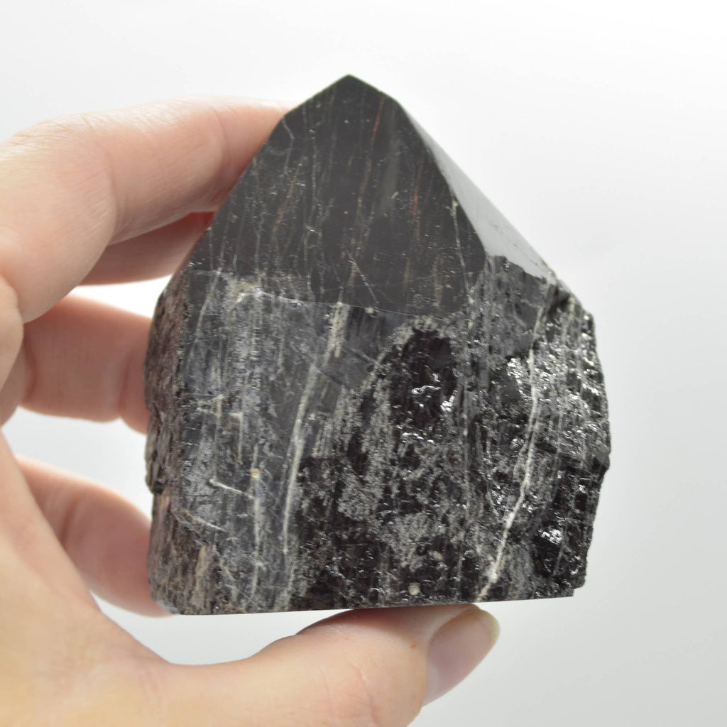 Polished Black Tourmaline Crystal Freeform Point - 192 G #09