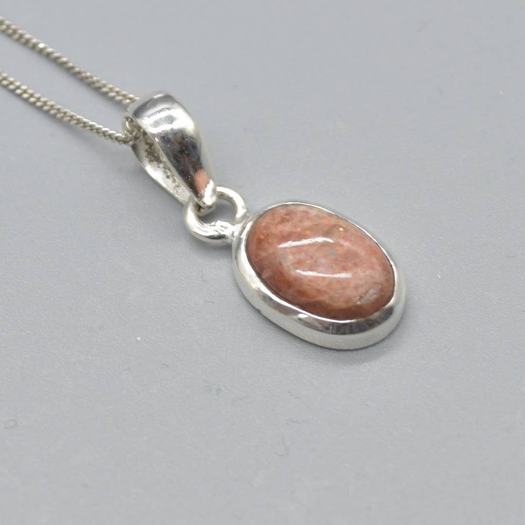 Sunstone Oval Teardrop Pendant in 925 Silver