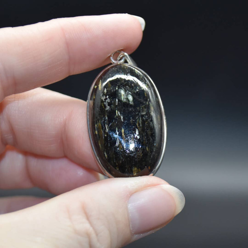 Nuummite Oval Cabochon Pendant in Sterling Silver
