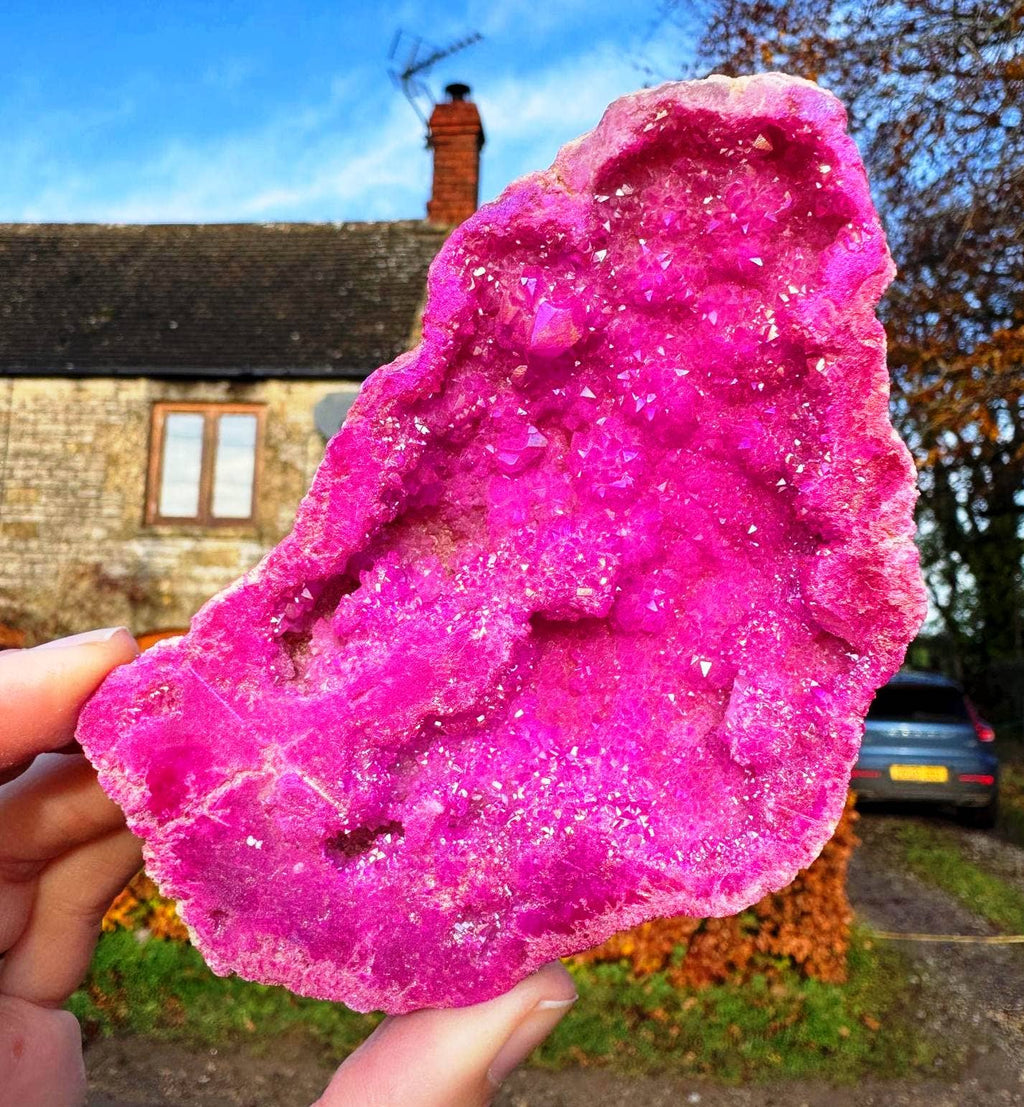 Giant sparkle geode 7cm Pair blue aura plated geode