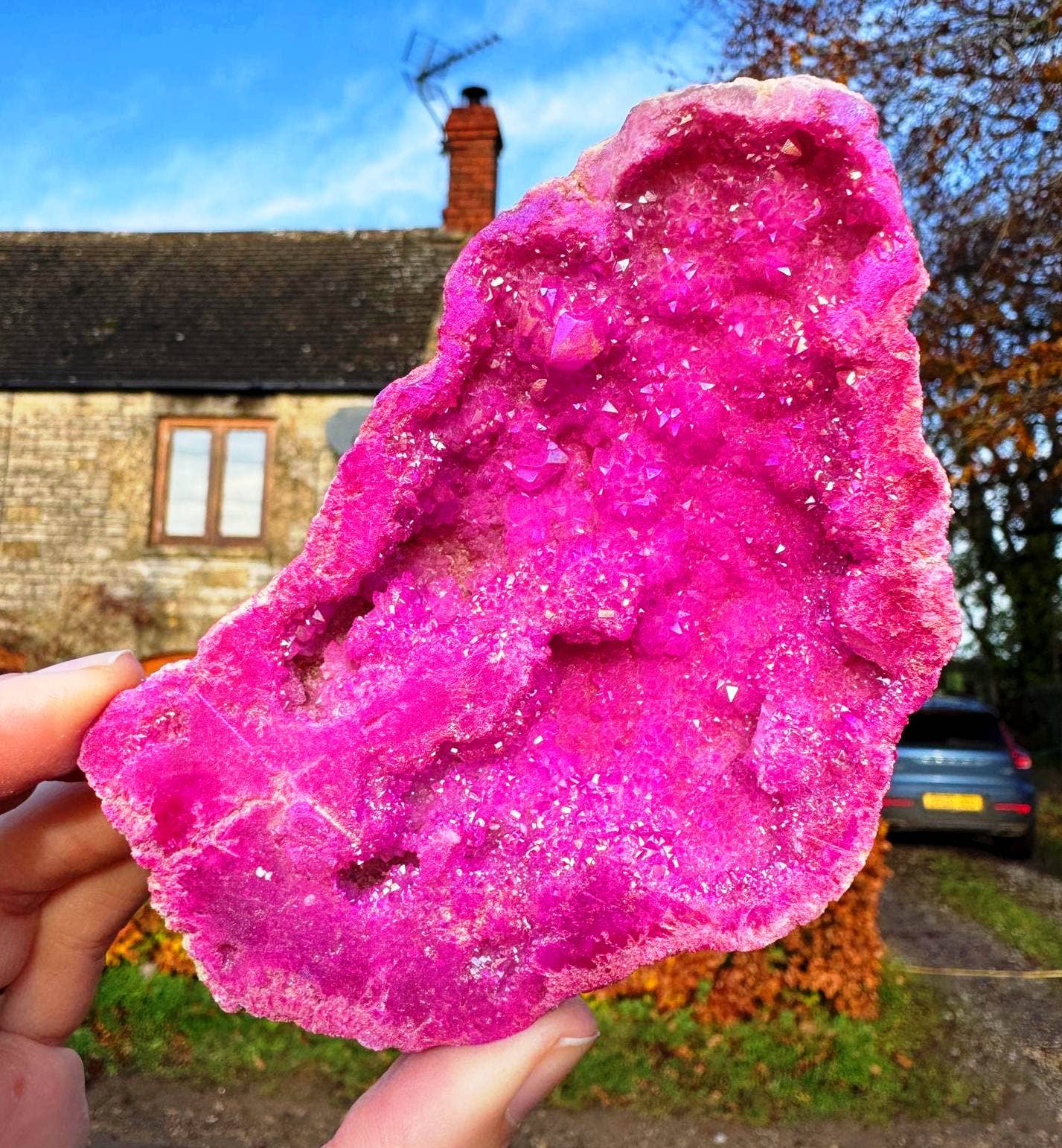 Giant sparkle geode 7cm Pair blue aura plated geode