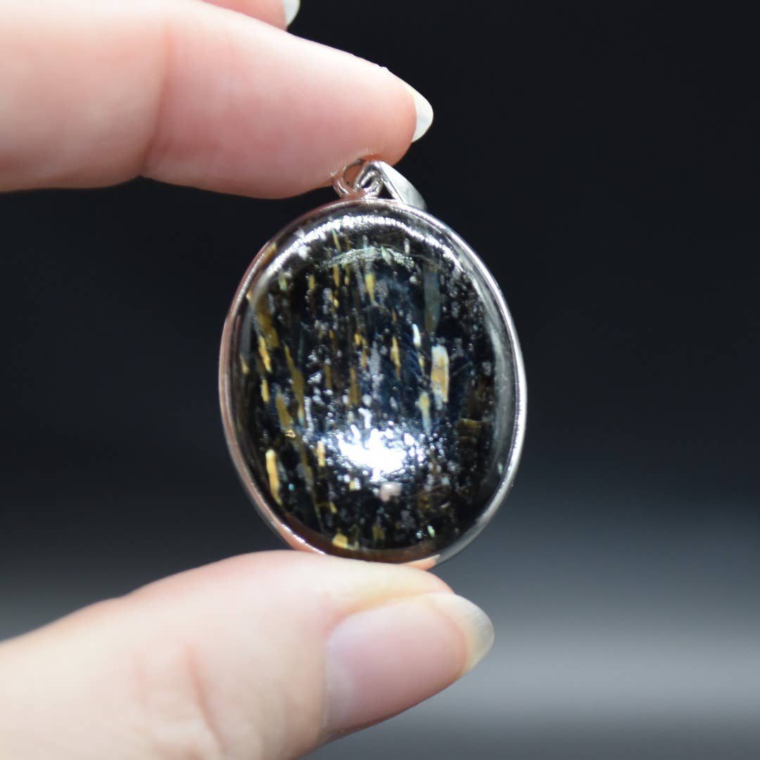Nuummite Oval Cabochon Pendant in Sterling Silver