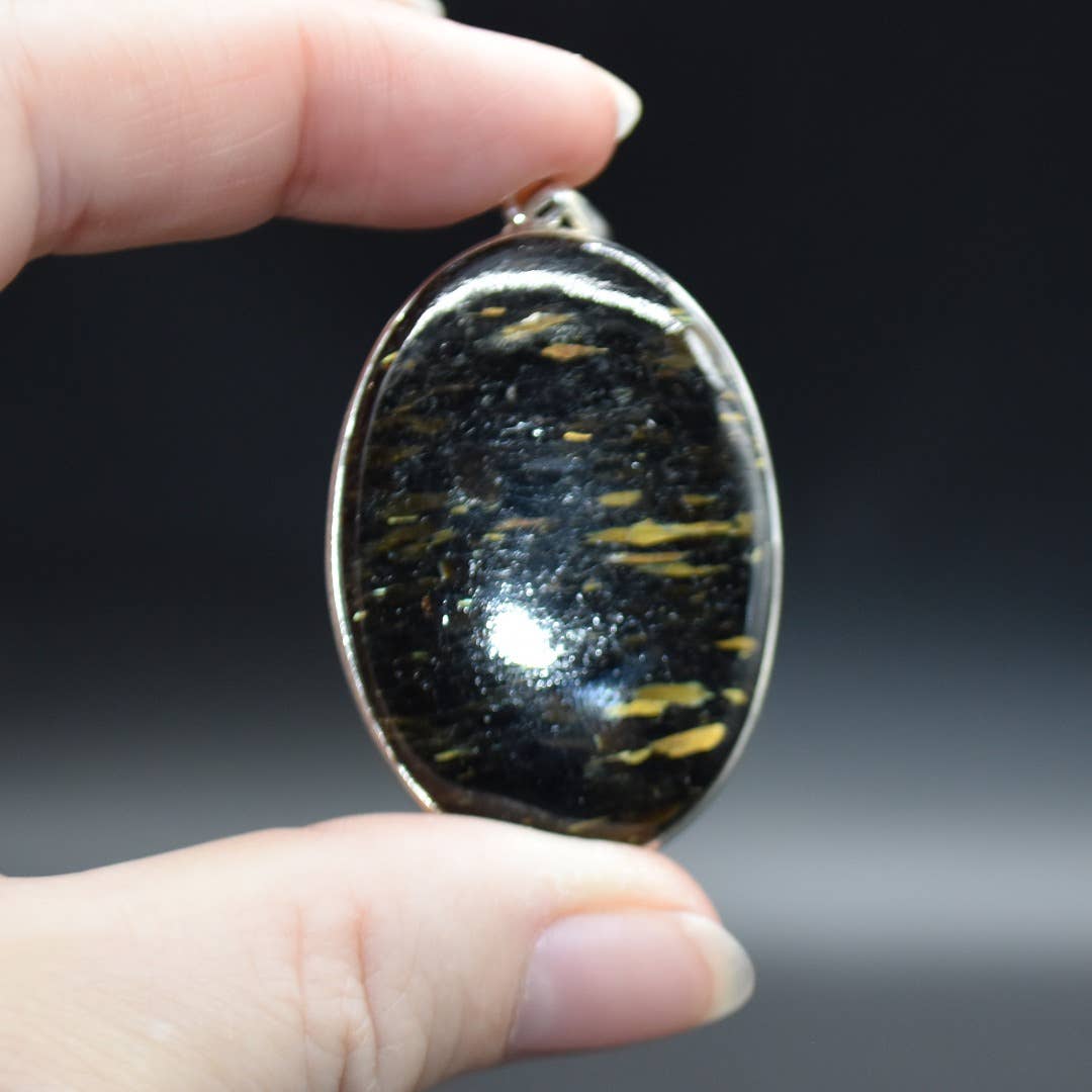 Nuummite Oval Cabochon Pendant in Sterling Silver