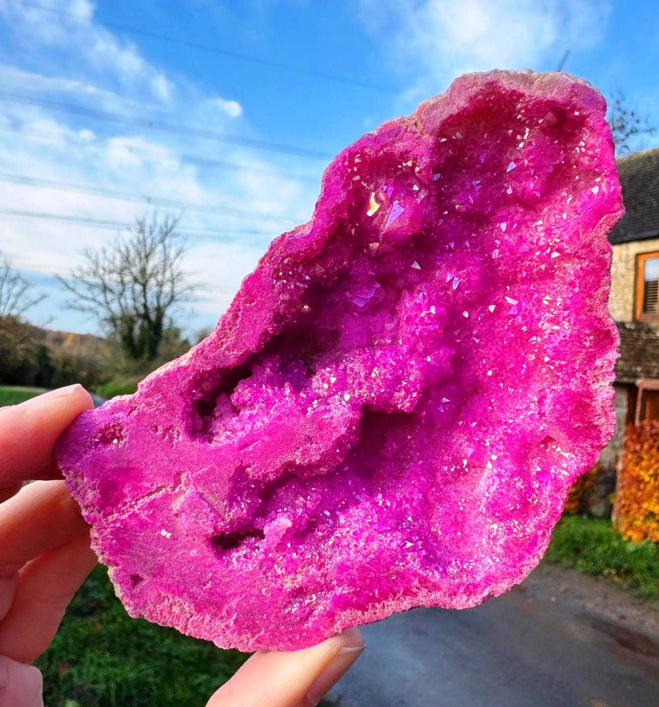 Giant sparkle geode 7cm Pair blue aura plated geode