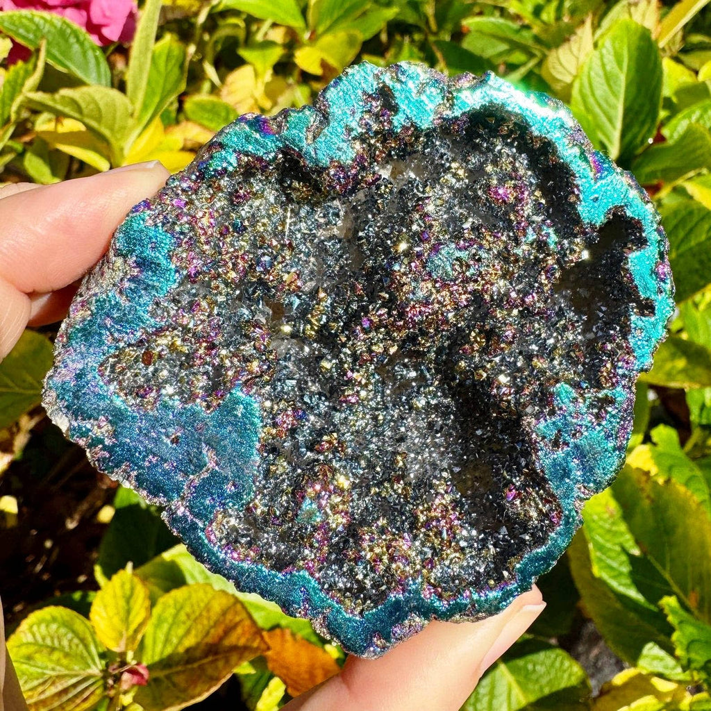 Giant sparkle geode 7cm Pair blue aura plated geode