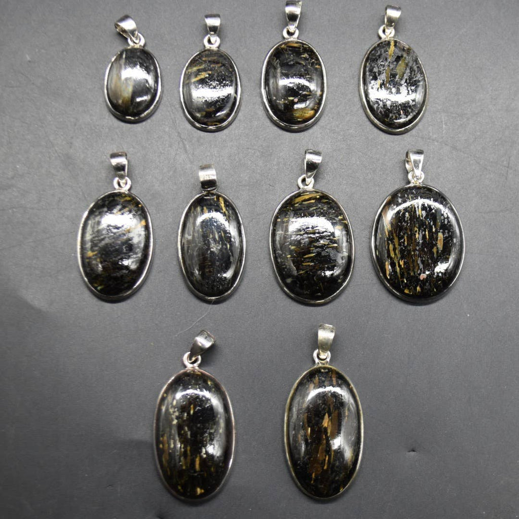 Nuummite Oval Cabochon Pendant in Sterling Silver