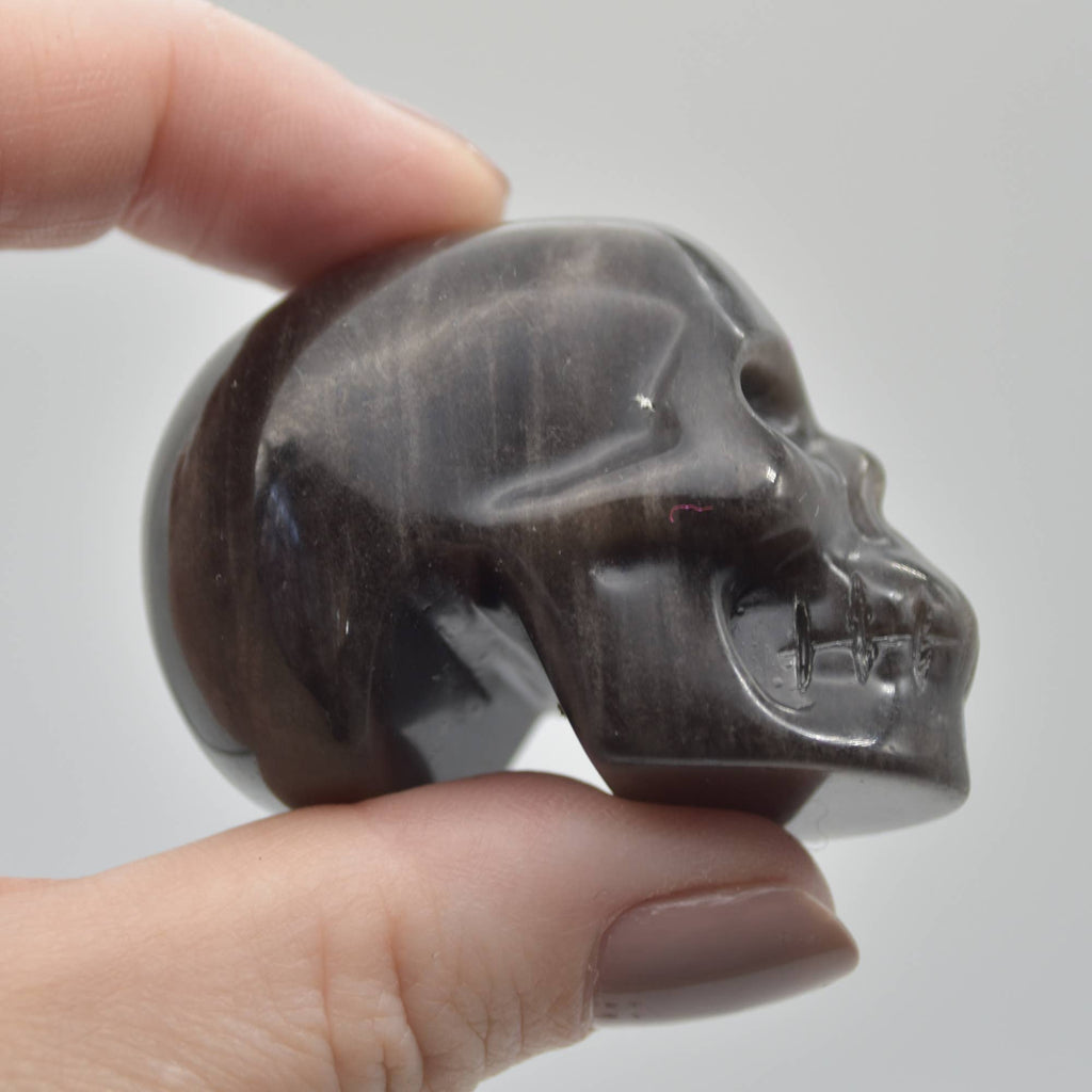 Silver Sheen Obsidian Carved Skull Head - 3.5 cm - 1 Cou #01