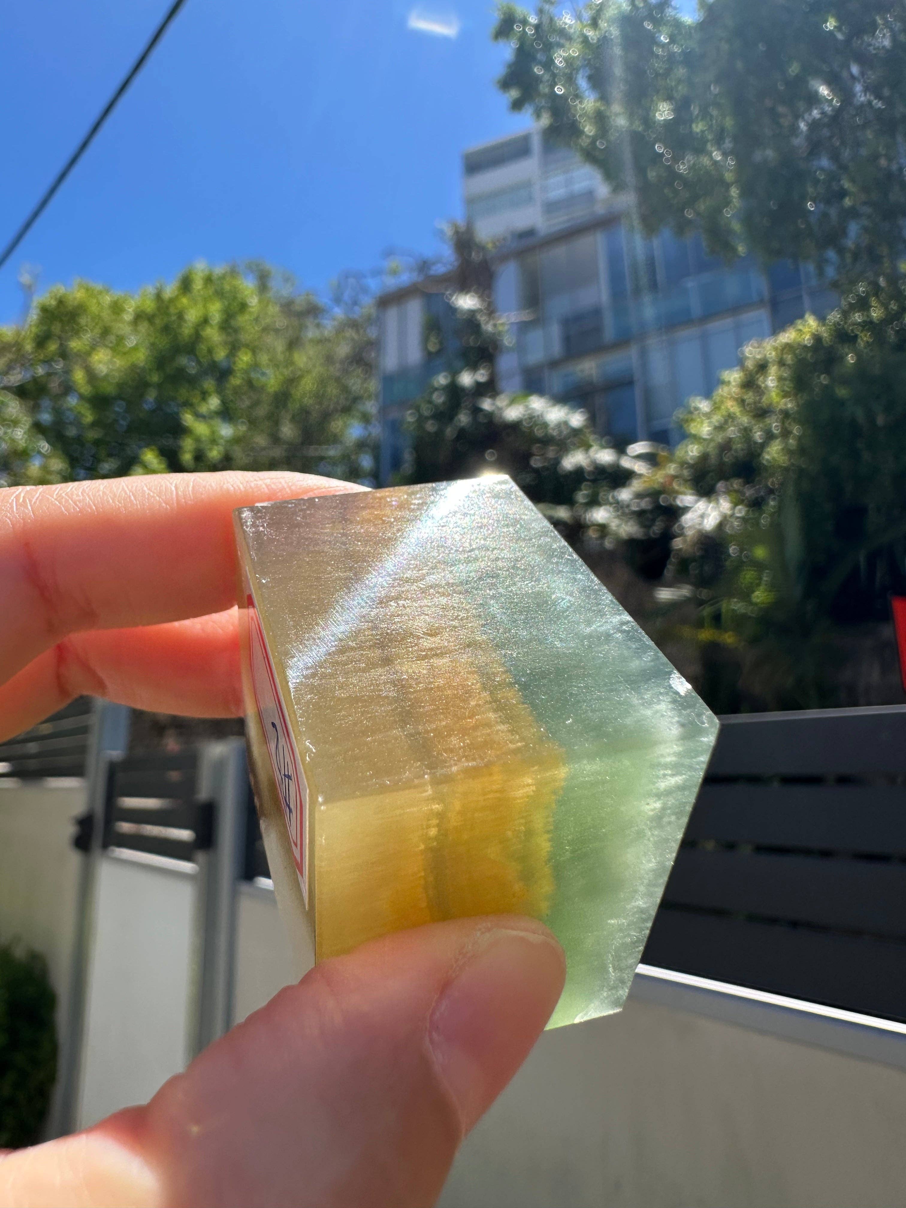 Geometric Rainbow Fluorite Cube | Focus & Clarity Desk Crystal