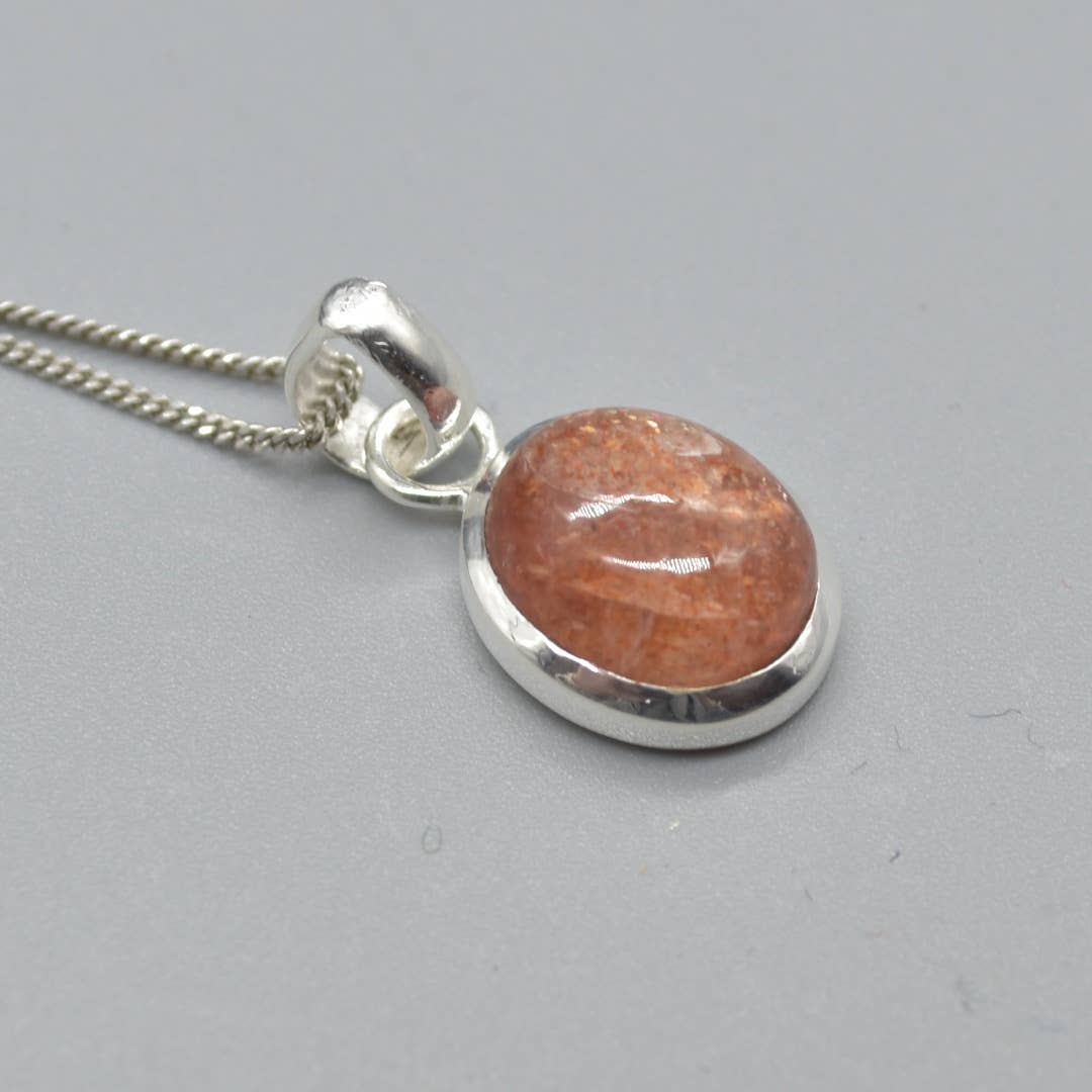 Sunstone Oval Teardrop Pendant in 925 Silver