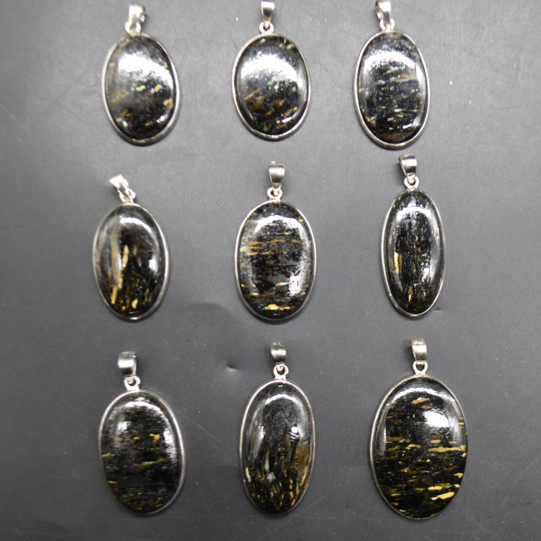 Nuummite Oval Cabochon Pendant in Sterling Silver
