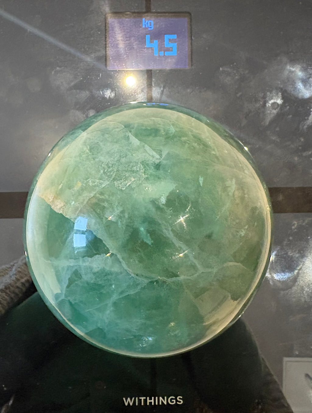 XL Fluorite Sphere with wooden spinning stand