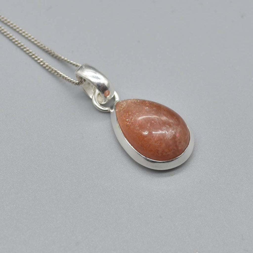 Sunstone Oval Teardrop Pendant in 925 Silver