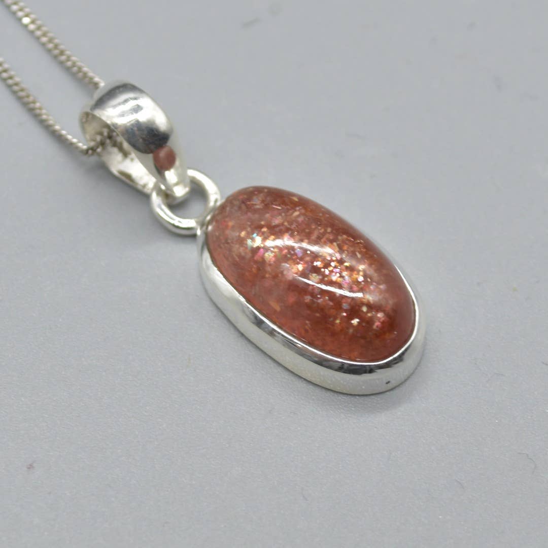 Sunstone Oval Teardrop Pendant in 925 Silver