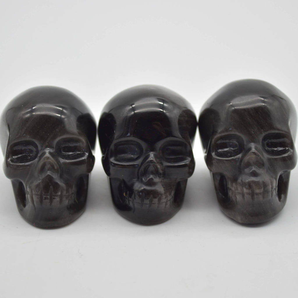 Silver Sheen Obsidian Carved Skull Head - 3.5 cm - 1 Cou #01