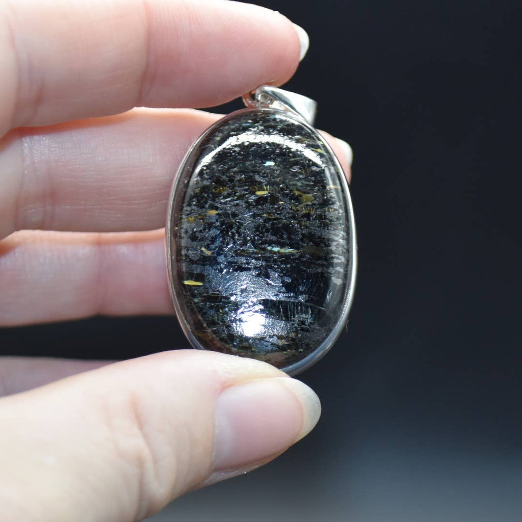Nuummite Oval Cabochon Pendant in Sterling Silver