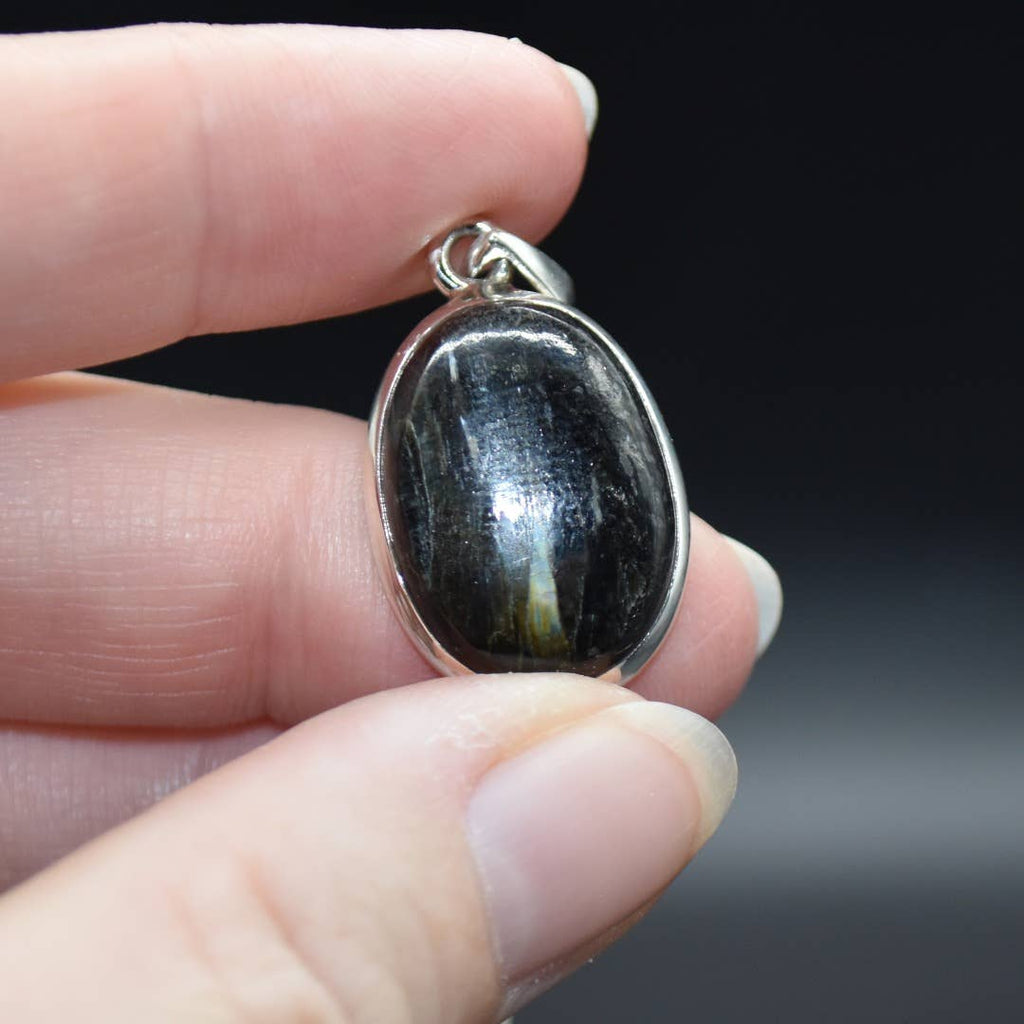 Nuummite Oval Cabochon Pendant in Sterling Silver