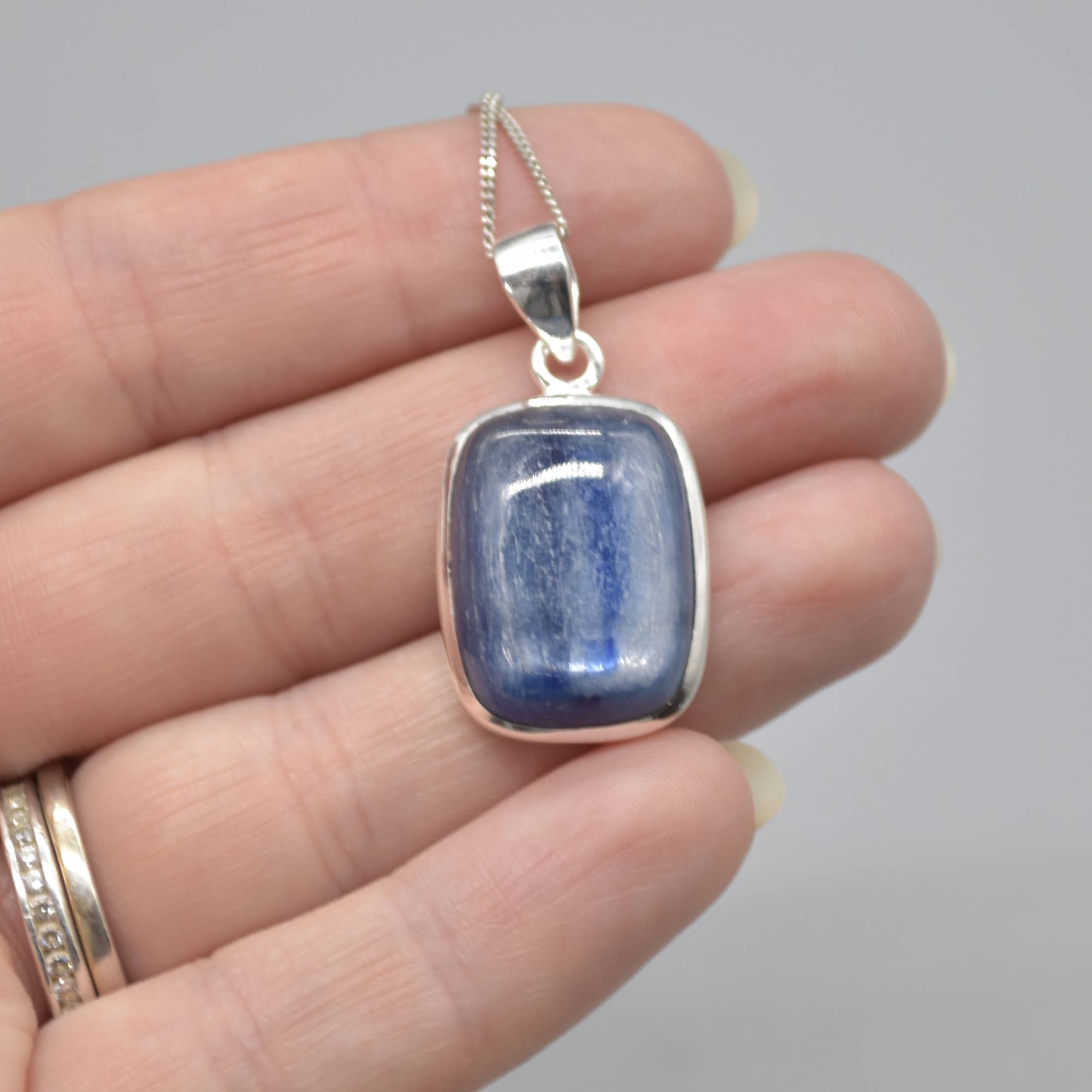 Blue Kyanite Rectangular Pendant in Sterling Silver