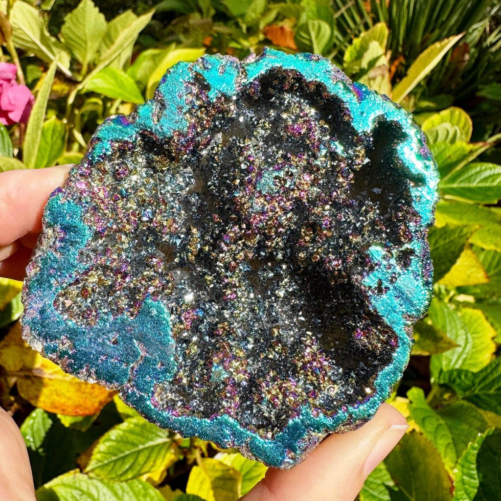 Giant sparkle geode 7cm Pair blue aura plated geode