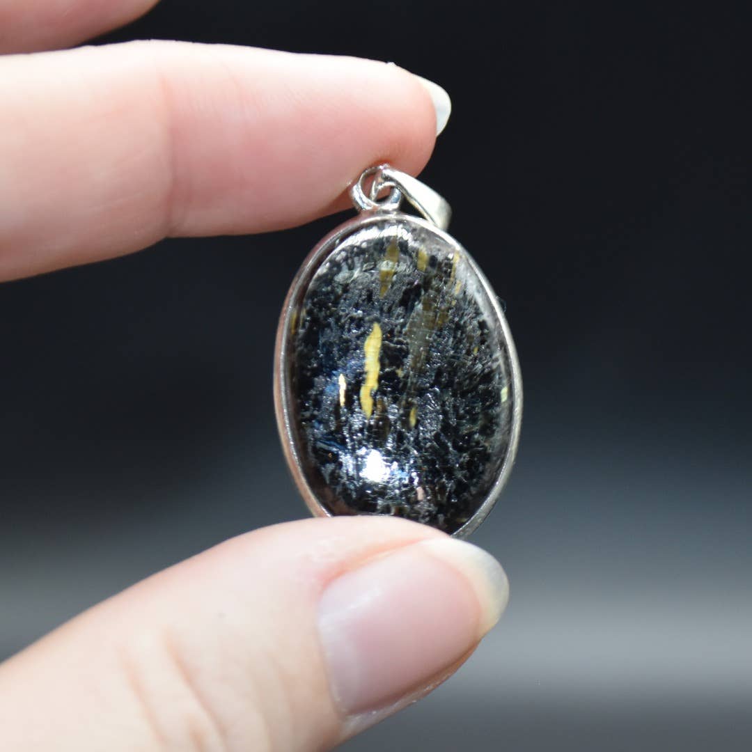 Nuummite Oval Cabochon Pendant in Sterling Silver