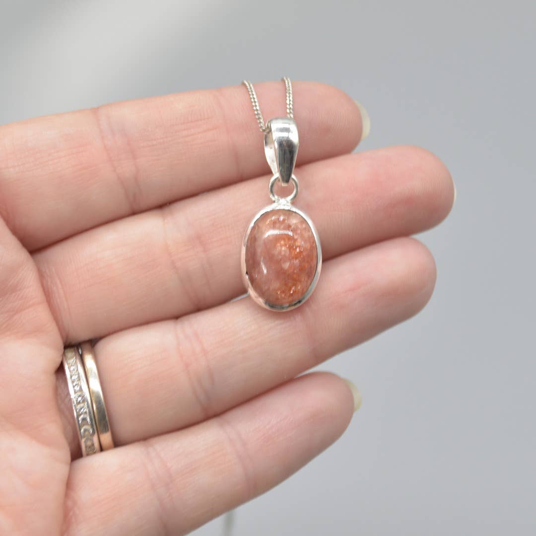 Sunstone Oval Teardrop Pendant in 925 Silver