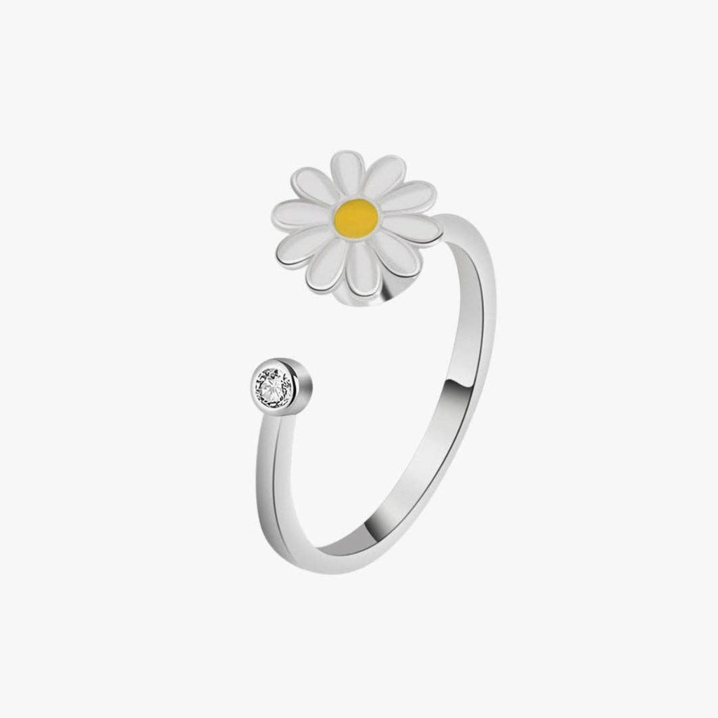 Rotating daisy crystal adjustable anxiety ring