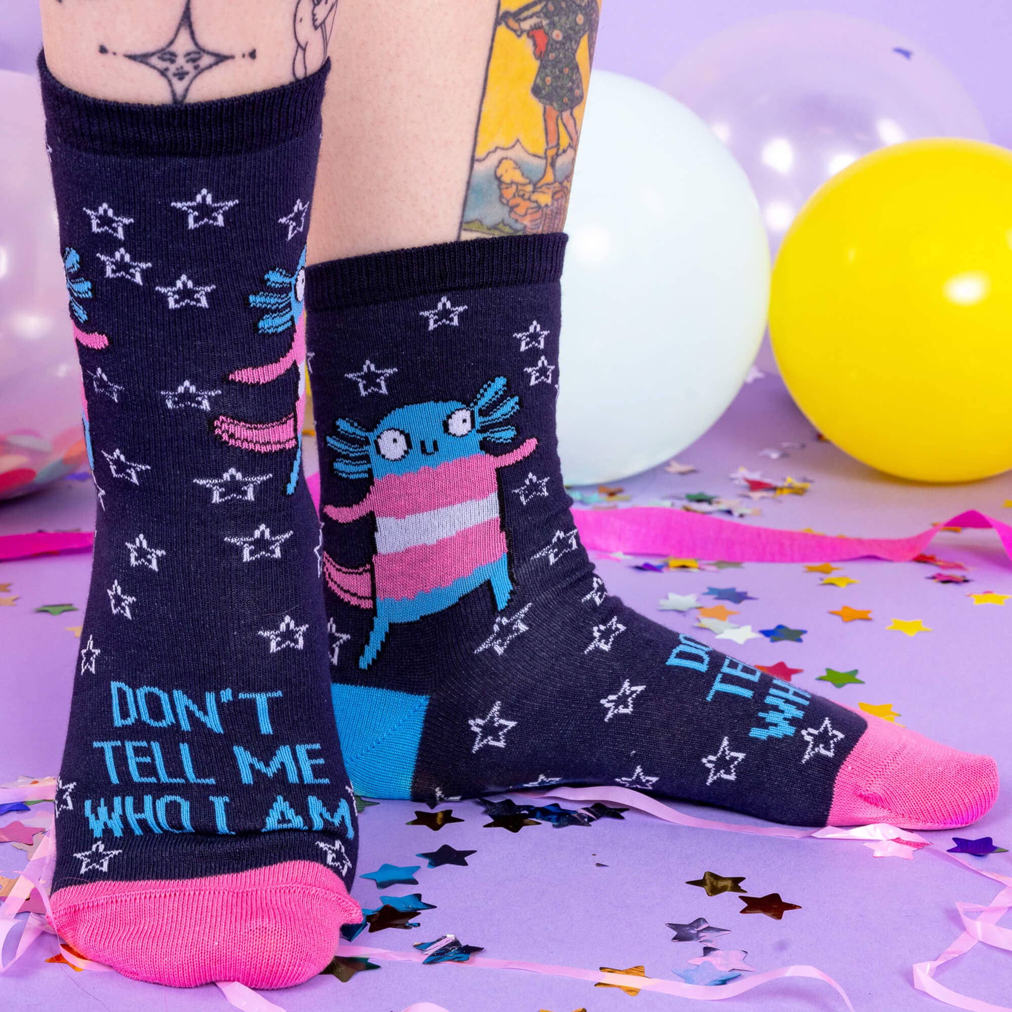 Don't Tell Me Who I am Axolotl Trans Pride Socks
