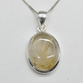 Golden Rutilated Quartz Oval Pendant in Sterling Silver