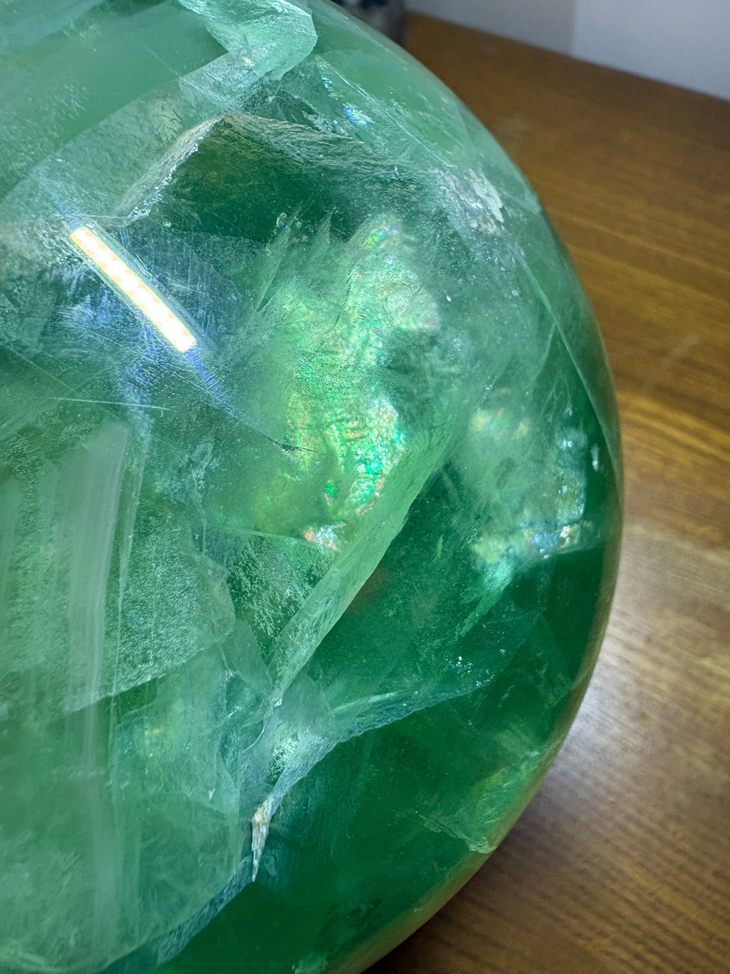 XXL Fluorite Sphere with spinning wooden stand