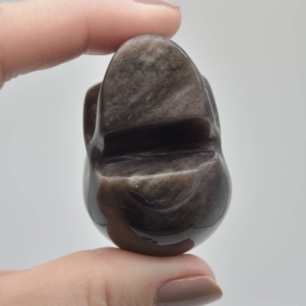 Silver Sheen Obsidian Carved Skull Head - 3.5 cm - 1 Cou #01