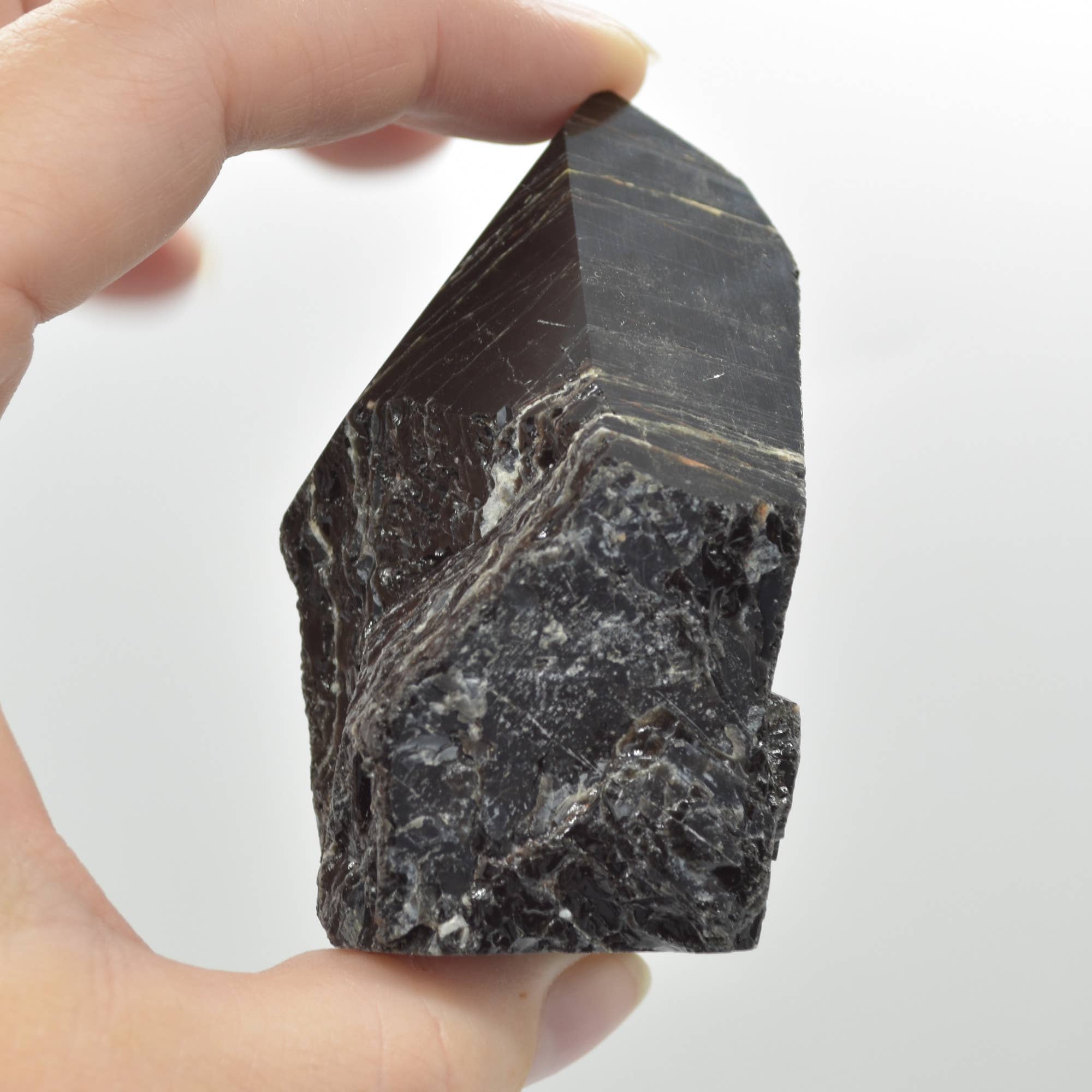 Polished Black Tourmaline Crystal Freeform Point - 192 G #09