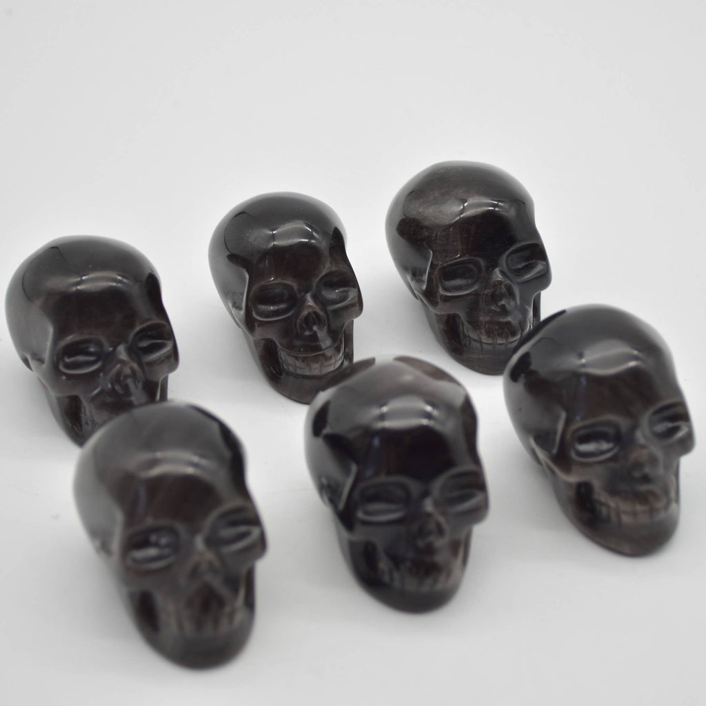Silver Sheen Obsidian Carved Skull Head - 3.5 cm - 1 Cou #01