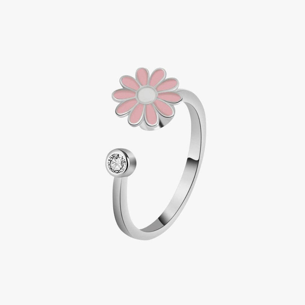 Rotating daisy crystal adjustable anxiety ring