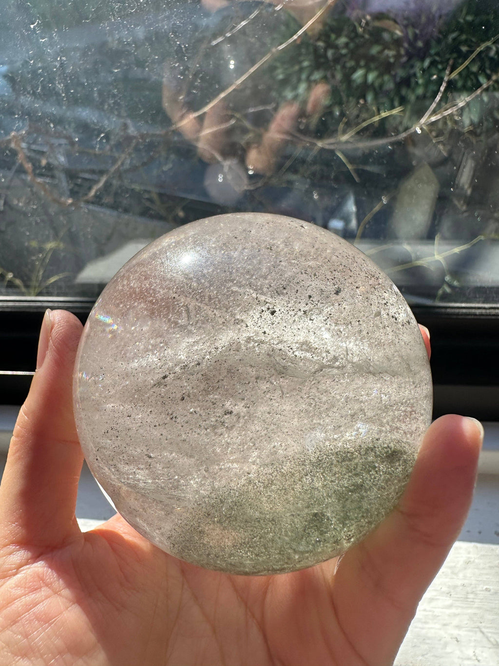 Natural Garden Quartz Sphere with Rainbows | Lodolite Scenic Crystal Ball #2