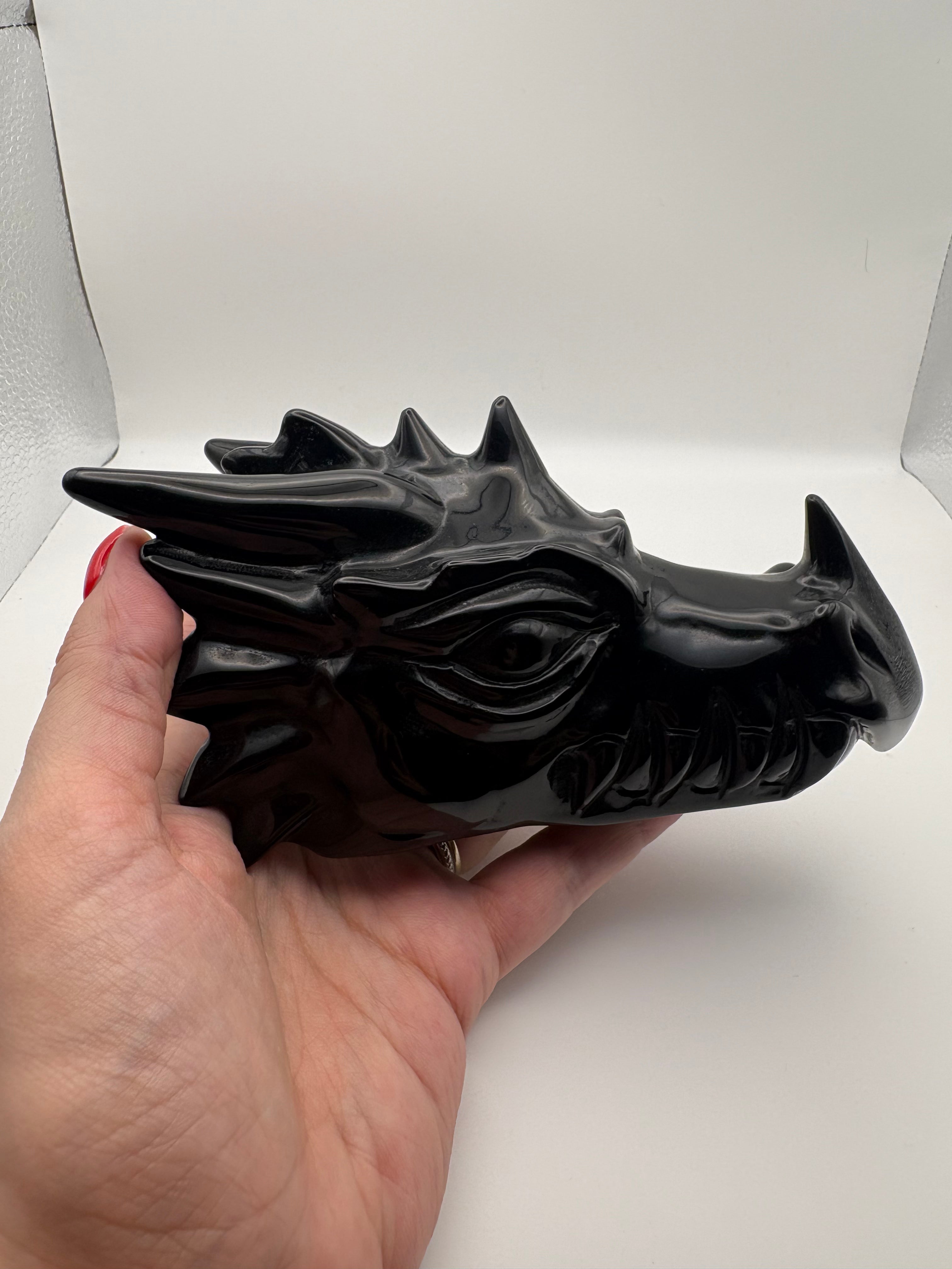 Large Black Obsidian Dragon Skull