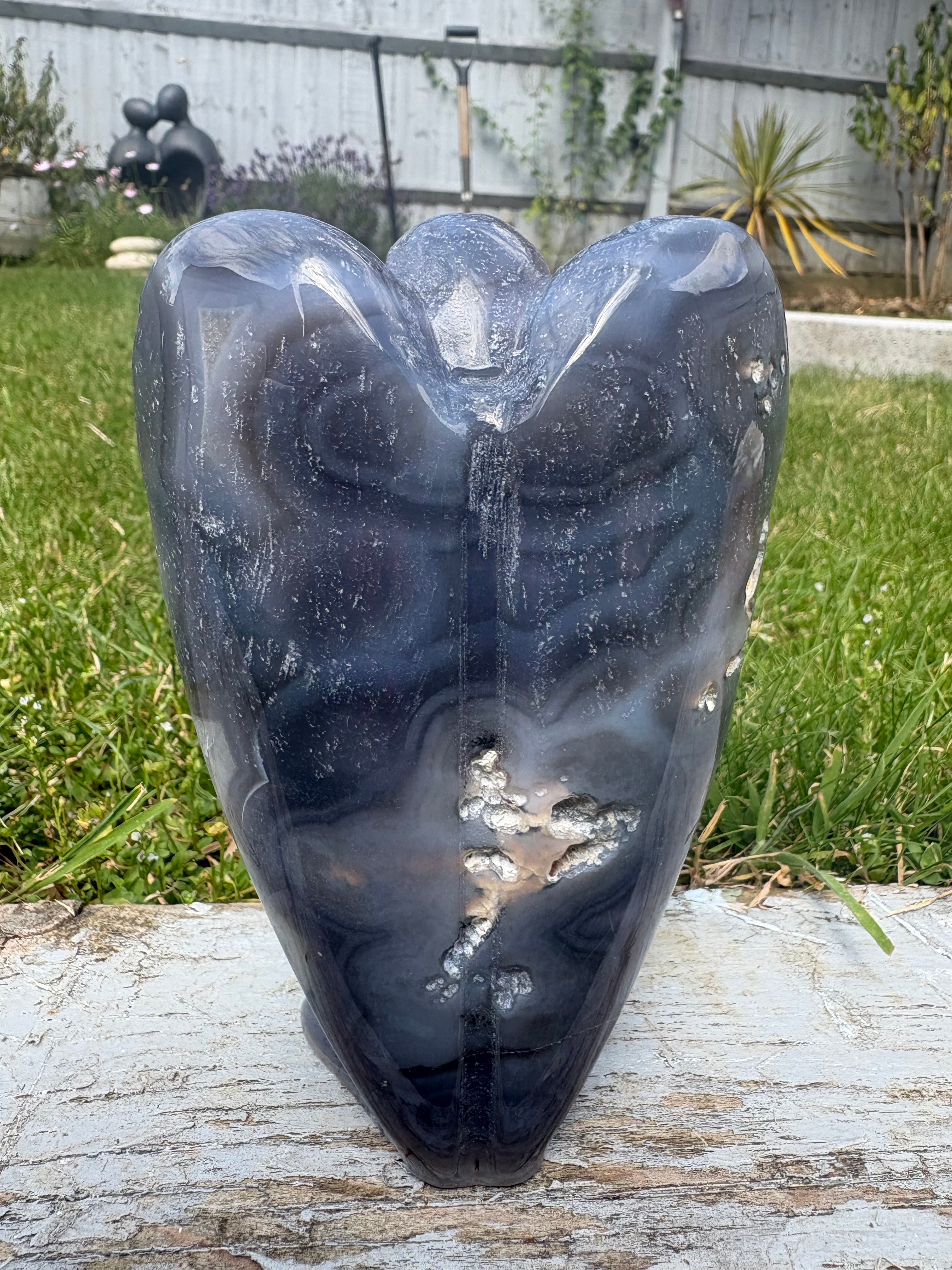 Rare Blue Lace Angel Carving with Clear Quartz inclusions and beautiful banding