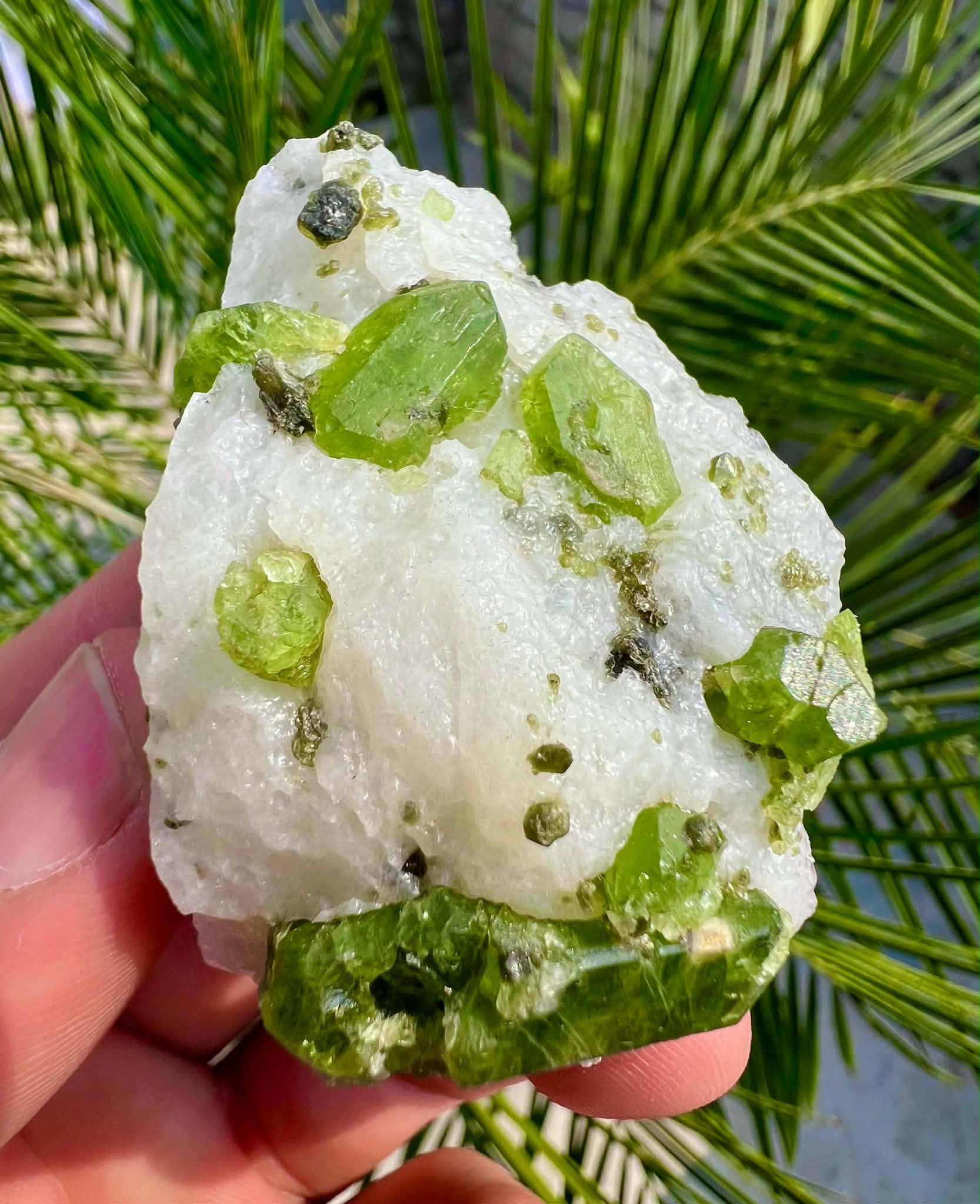 Green Diopside Cluster Beautiful Vibrant Green Embedded in Calcite 606g