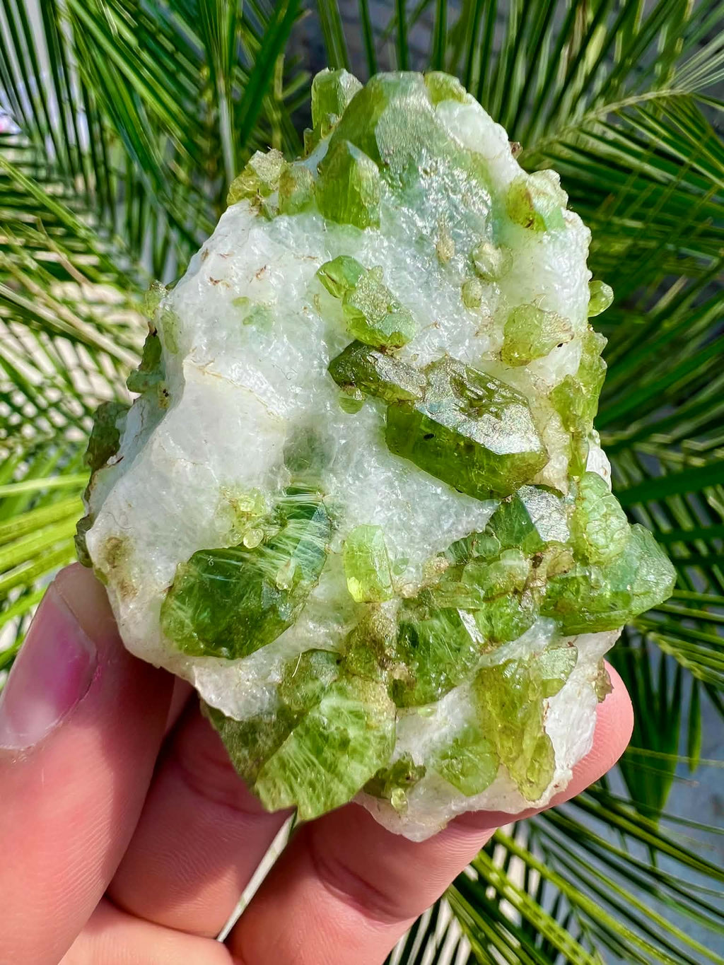 Green Diopside Cluster Beautiful Vibrant Green Embedded in Calcite 606g