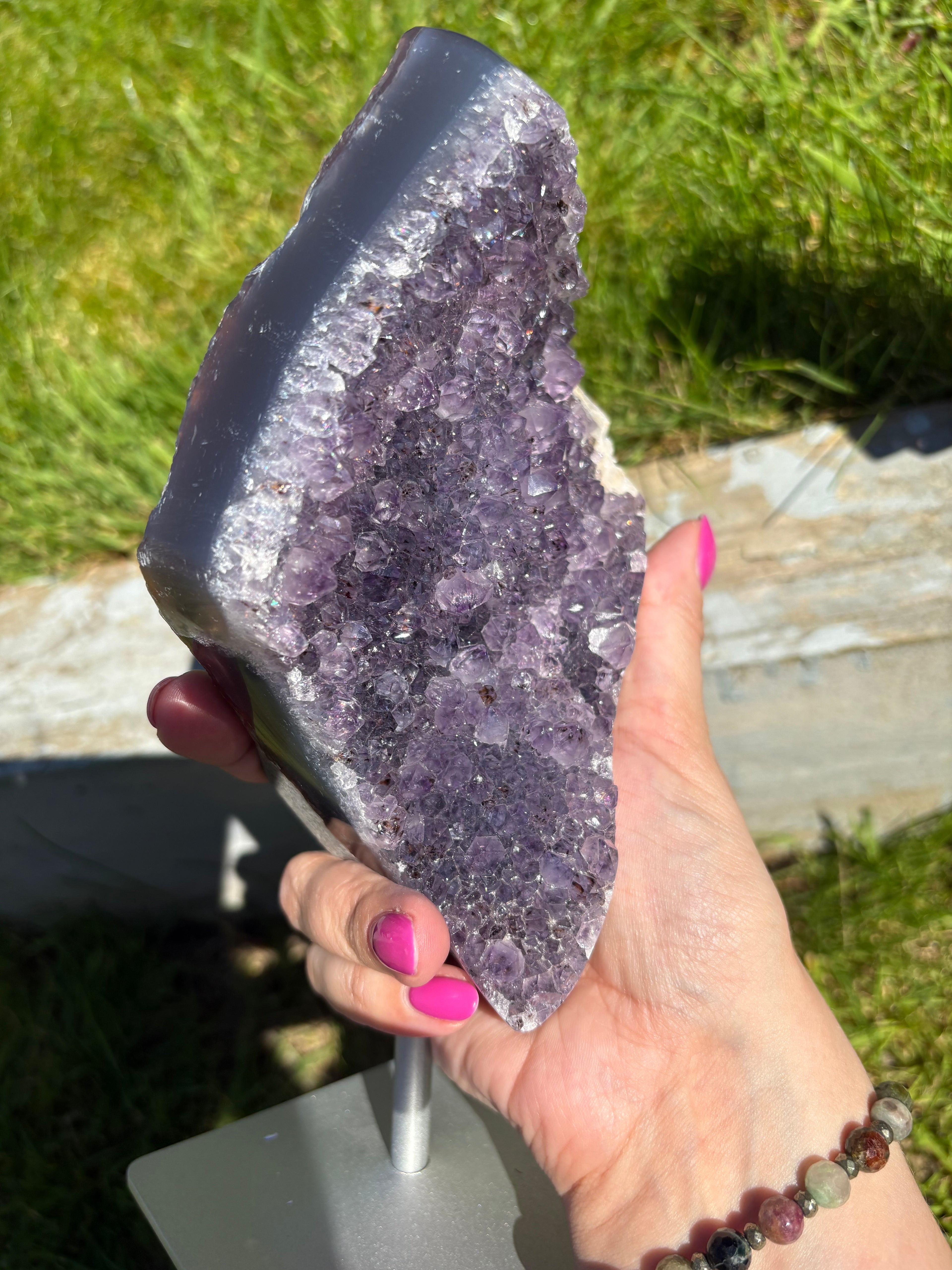 Purple Amethyst Druzy Freeform on Custom Stand