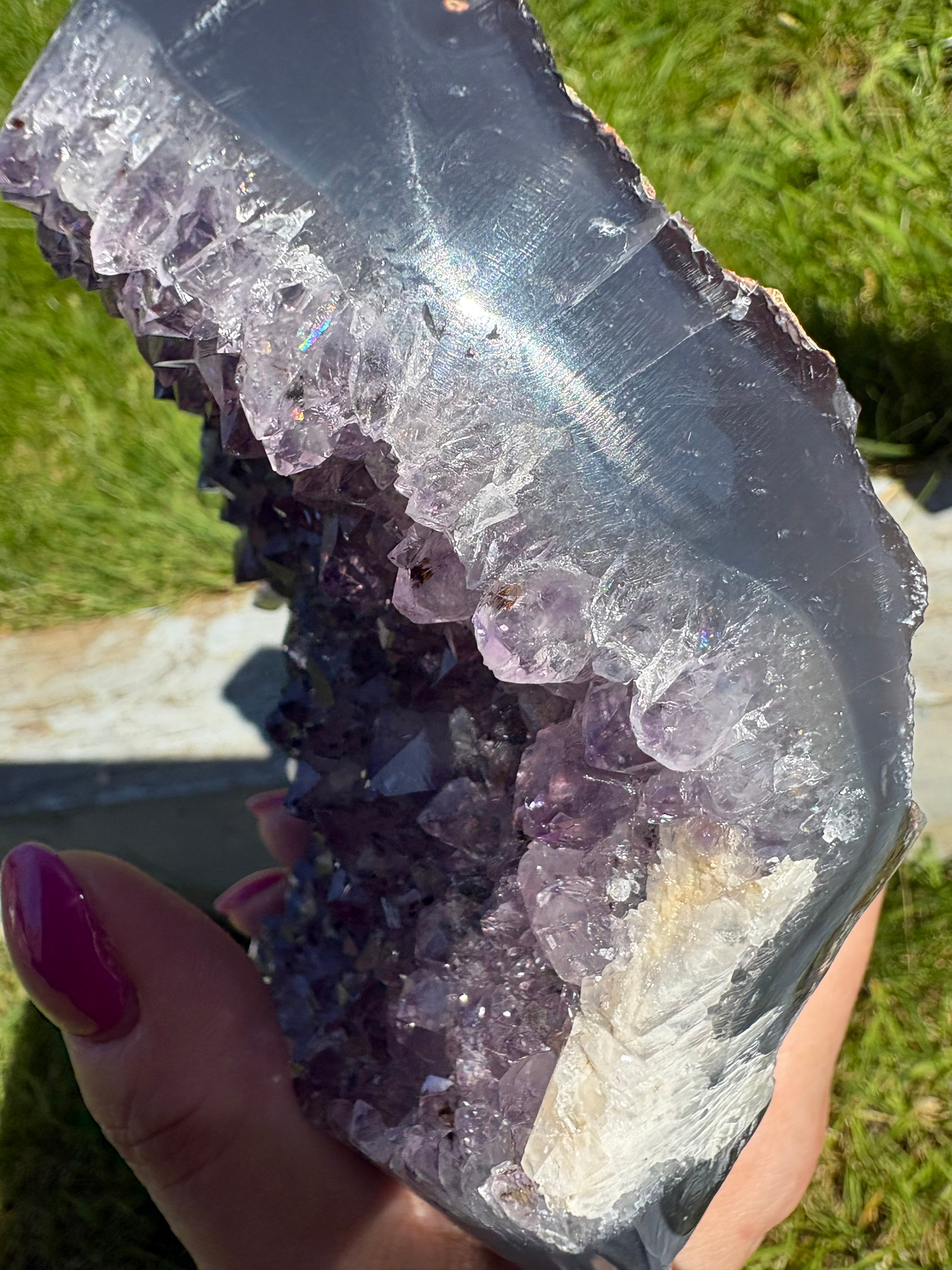 Purple Amethyst Druzy Freeform on Custom Stand