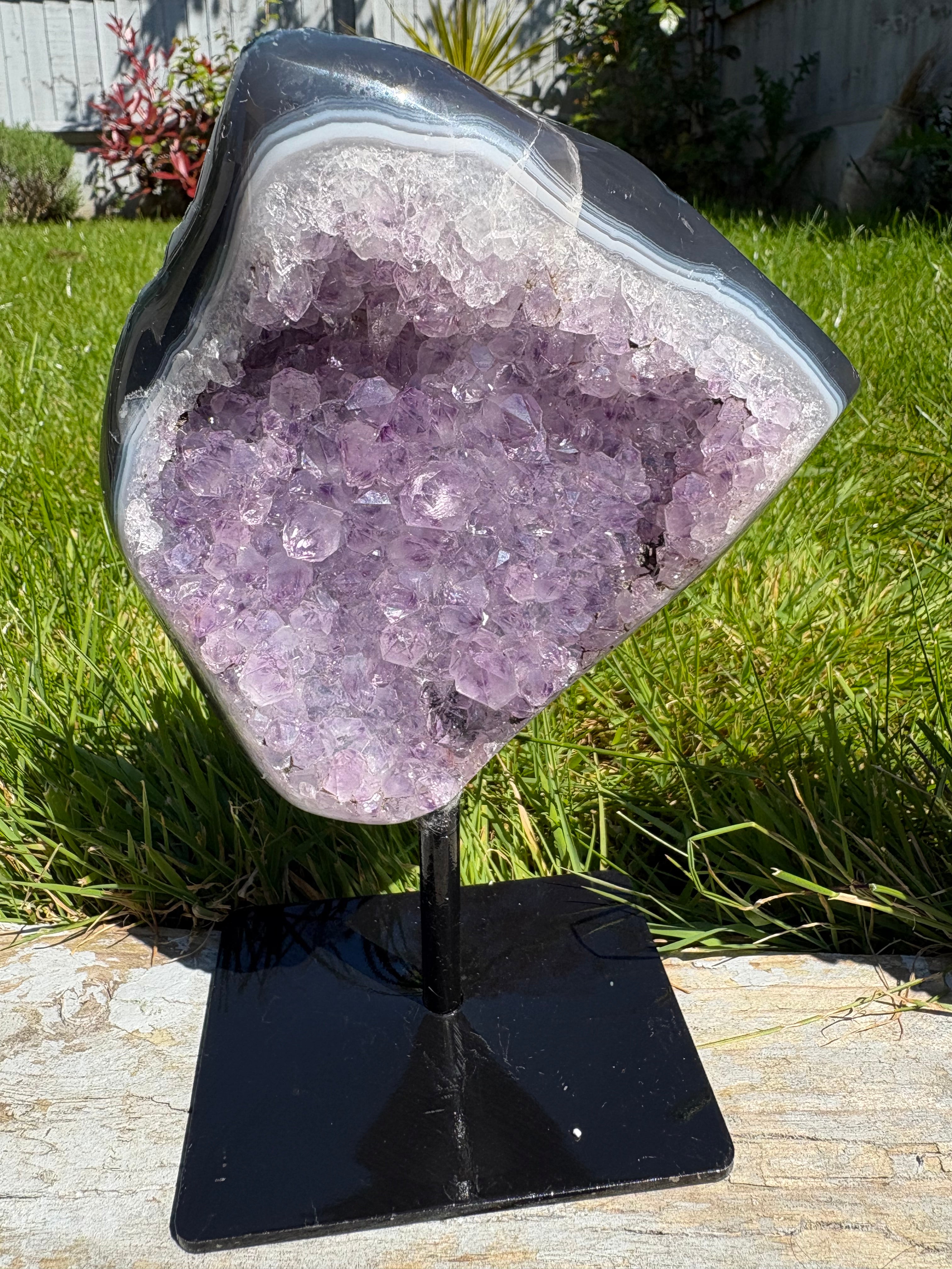 Purple Amethyst Druzy Freeform on Custom Stand