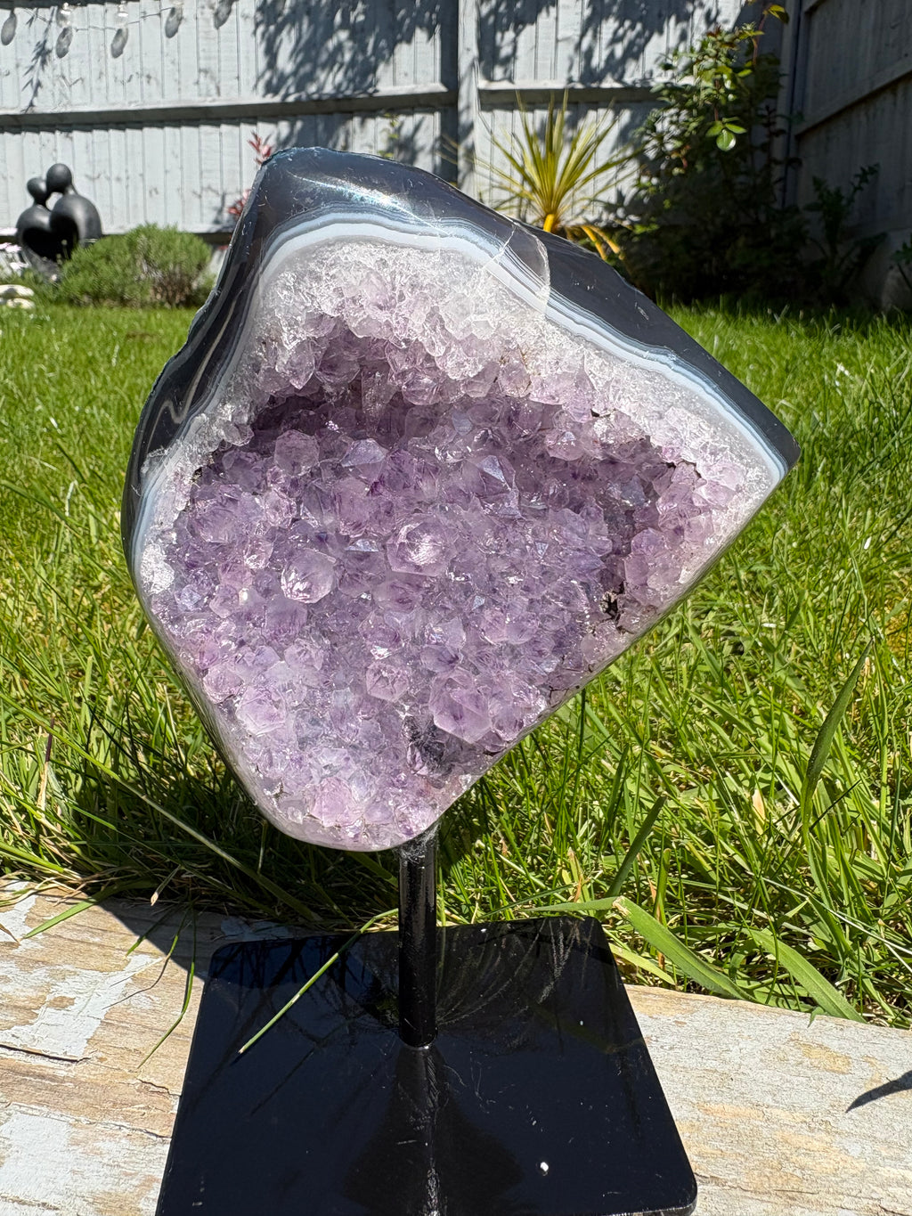 Purple Amethyst Druzy Freeform on Custom Stand