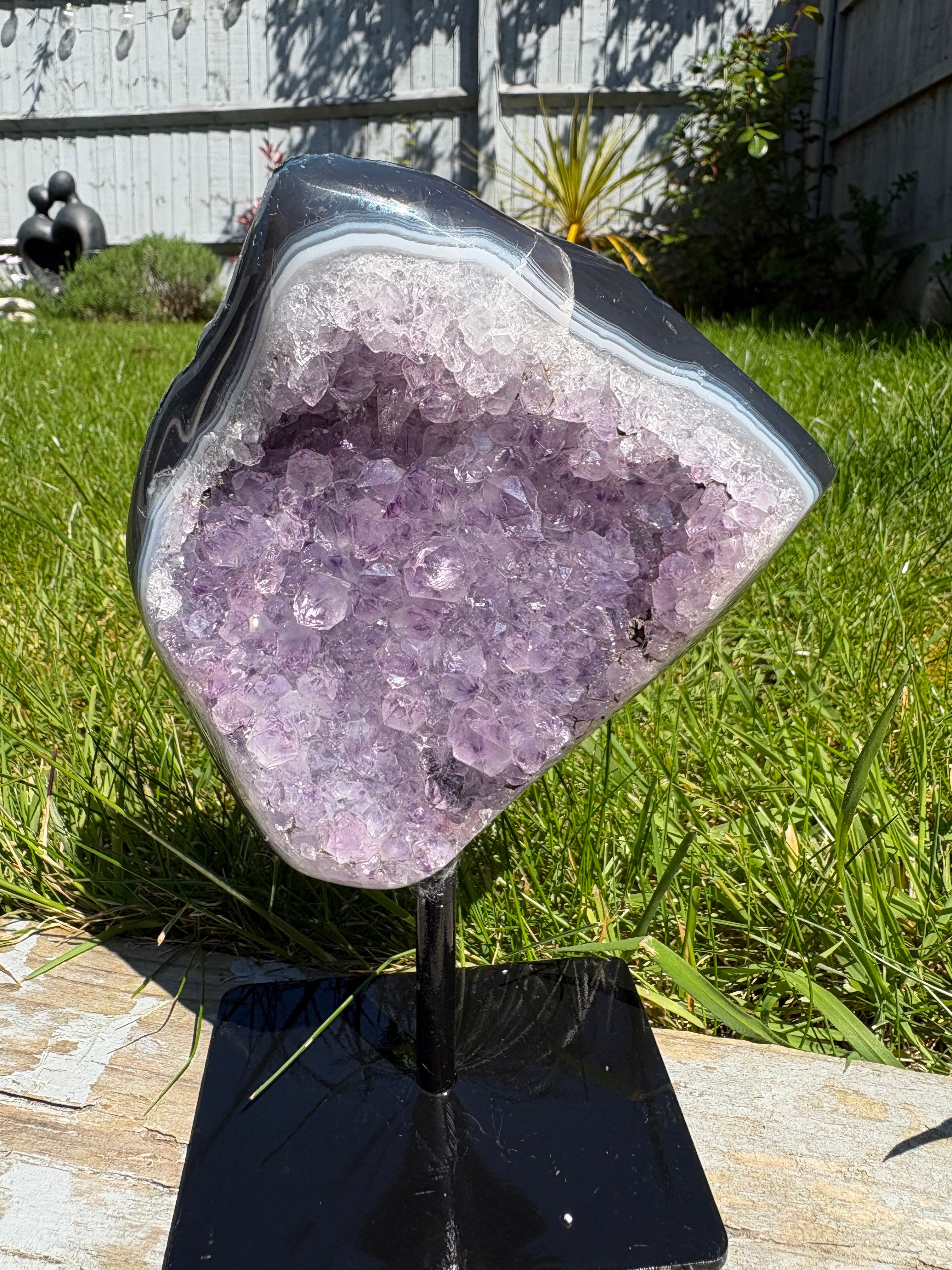 Purple Amethyst Druzy Freeform on Custom Stand