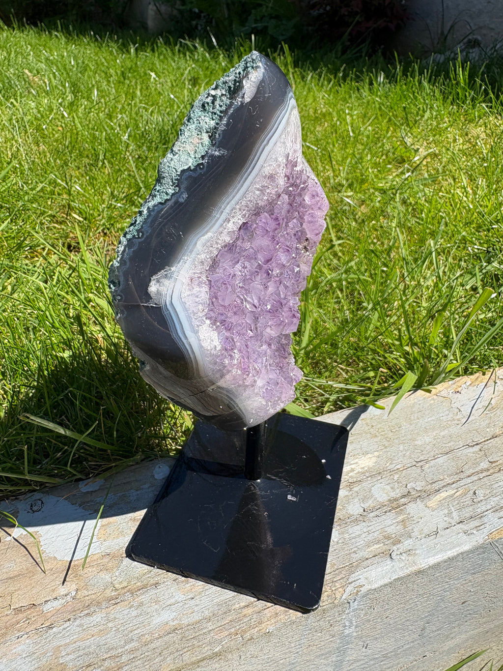 Purple Amethyst Druzy Freeform on Custom Stand