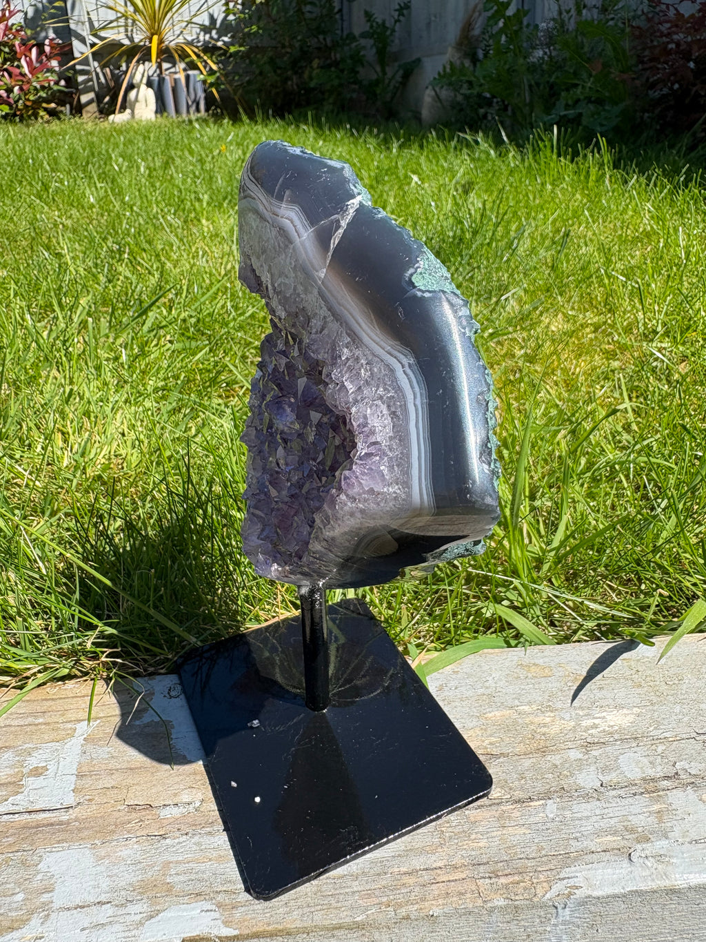 Purple Amethyst Druzy Freeform on Custom Stand