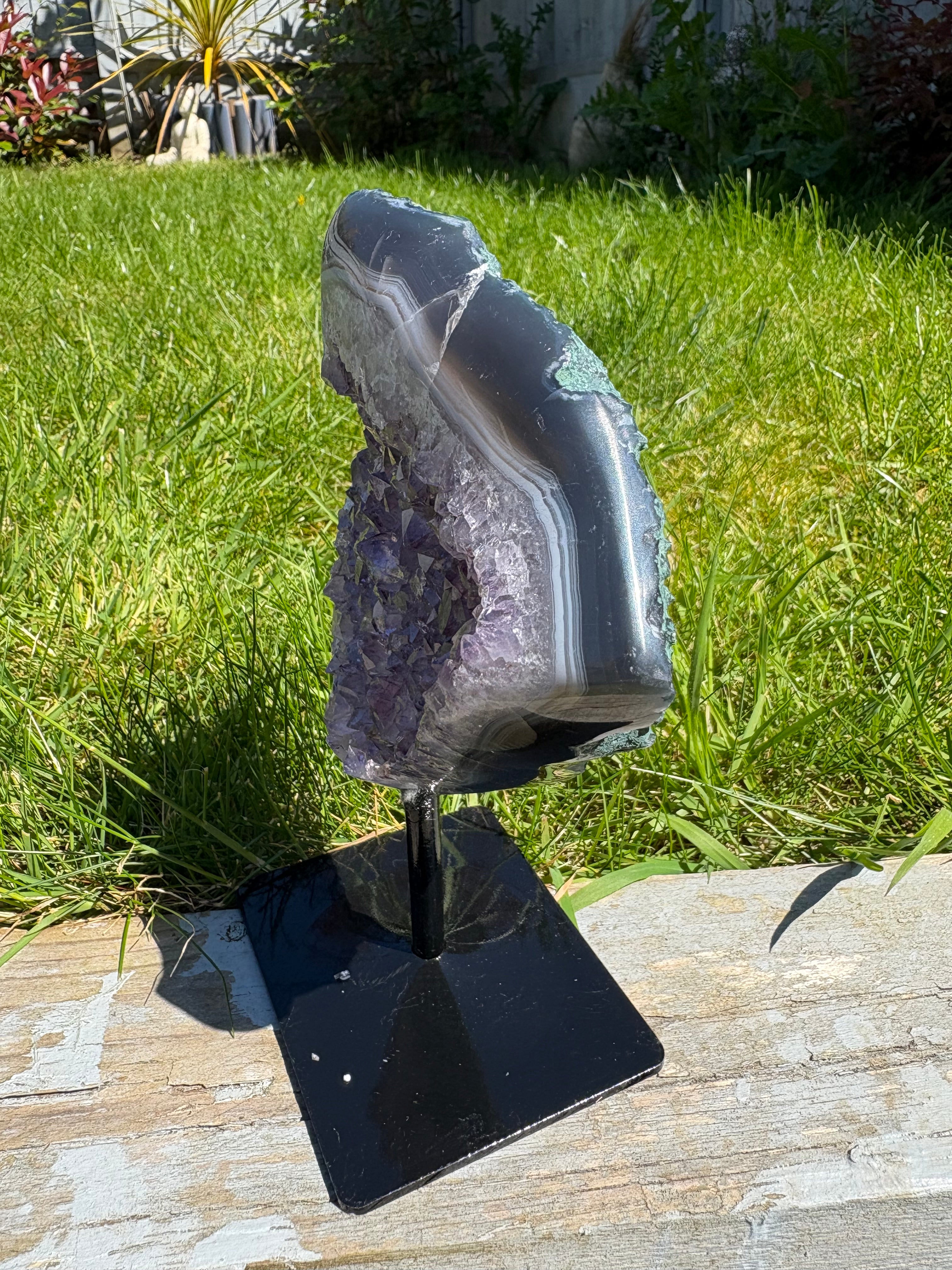 Purple Amethyst Druzy Freeform on Custom Stand