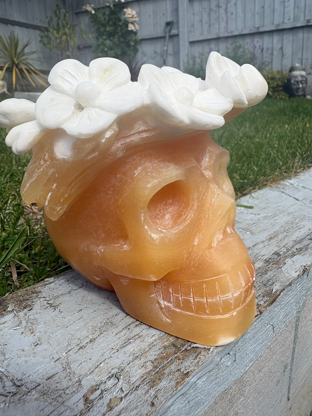 Orange calcite skull