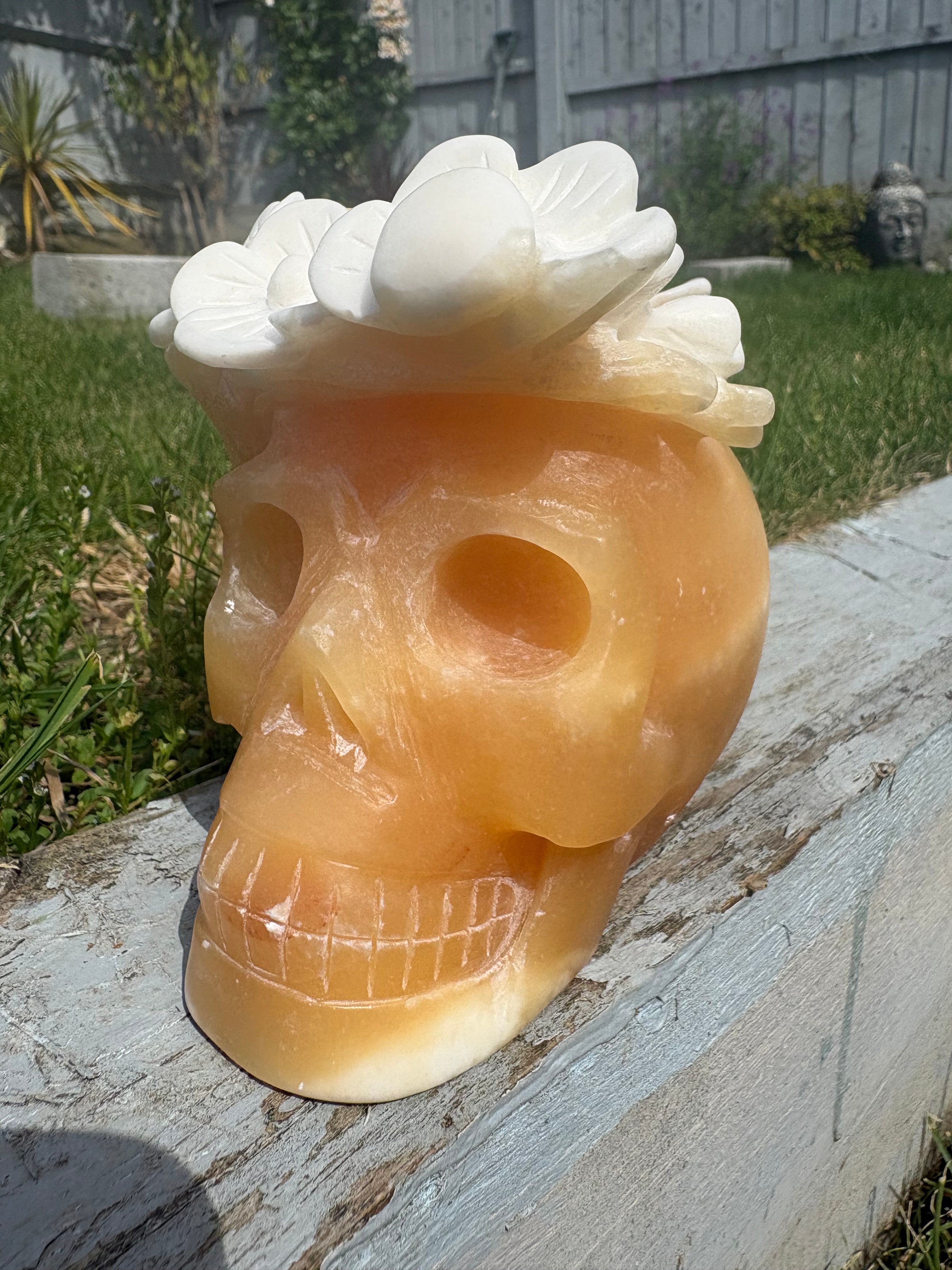 Orange calcite skull