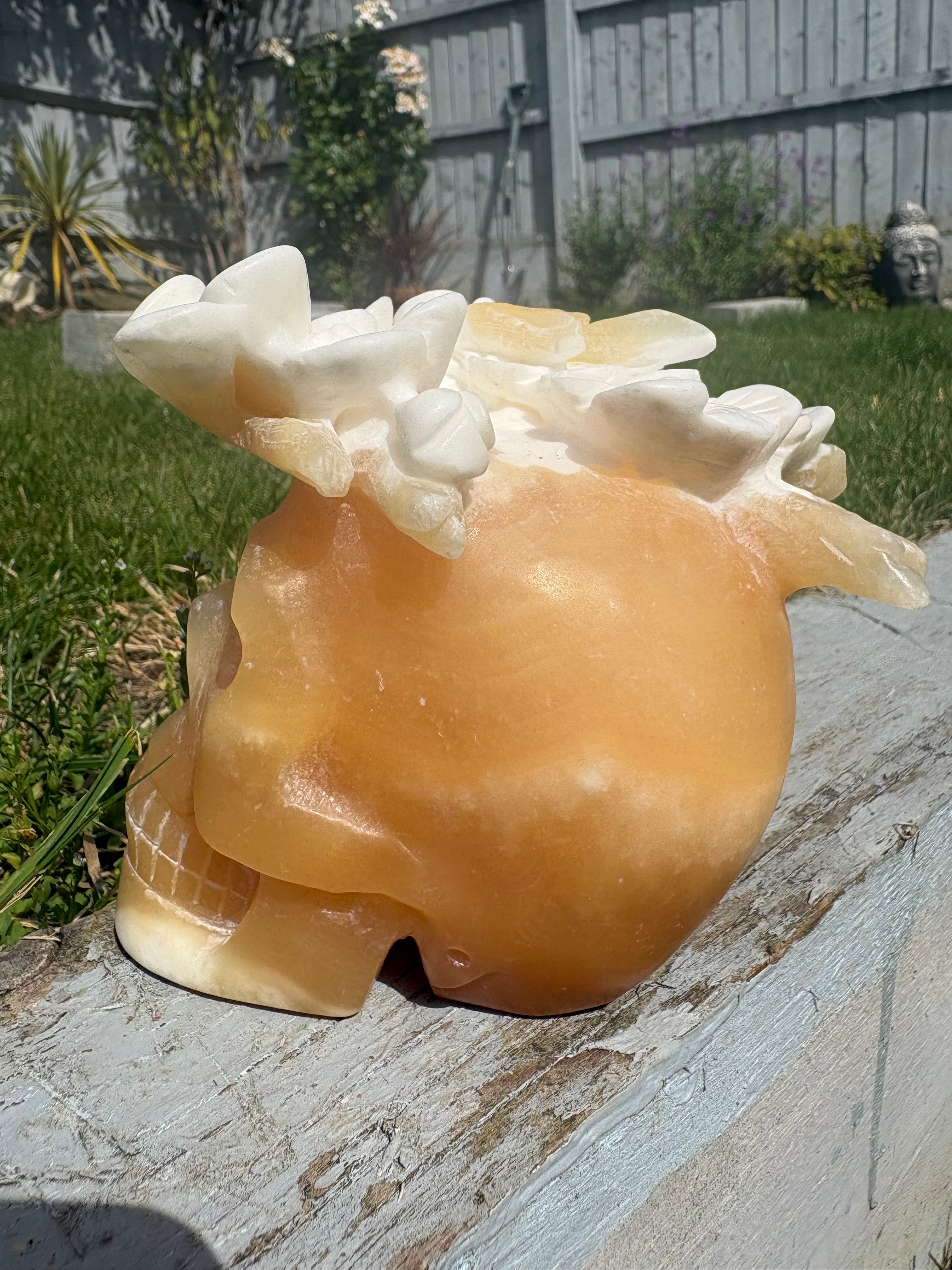 Orange calcite skull