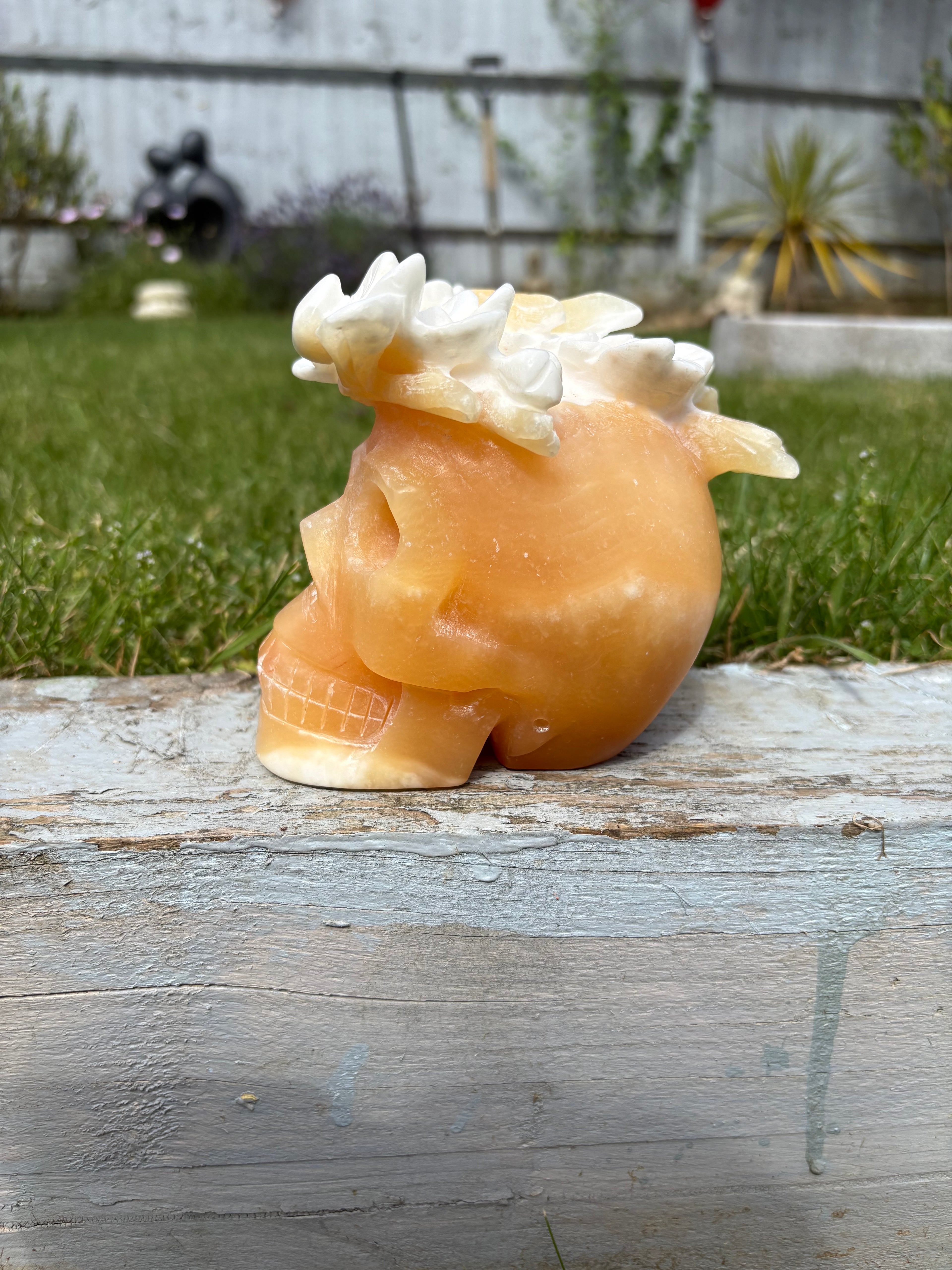 Orange calcite skull