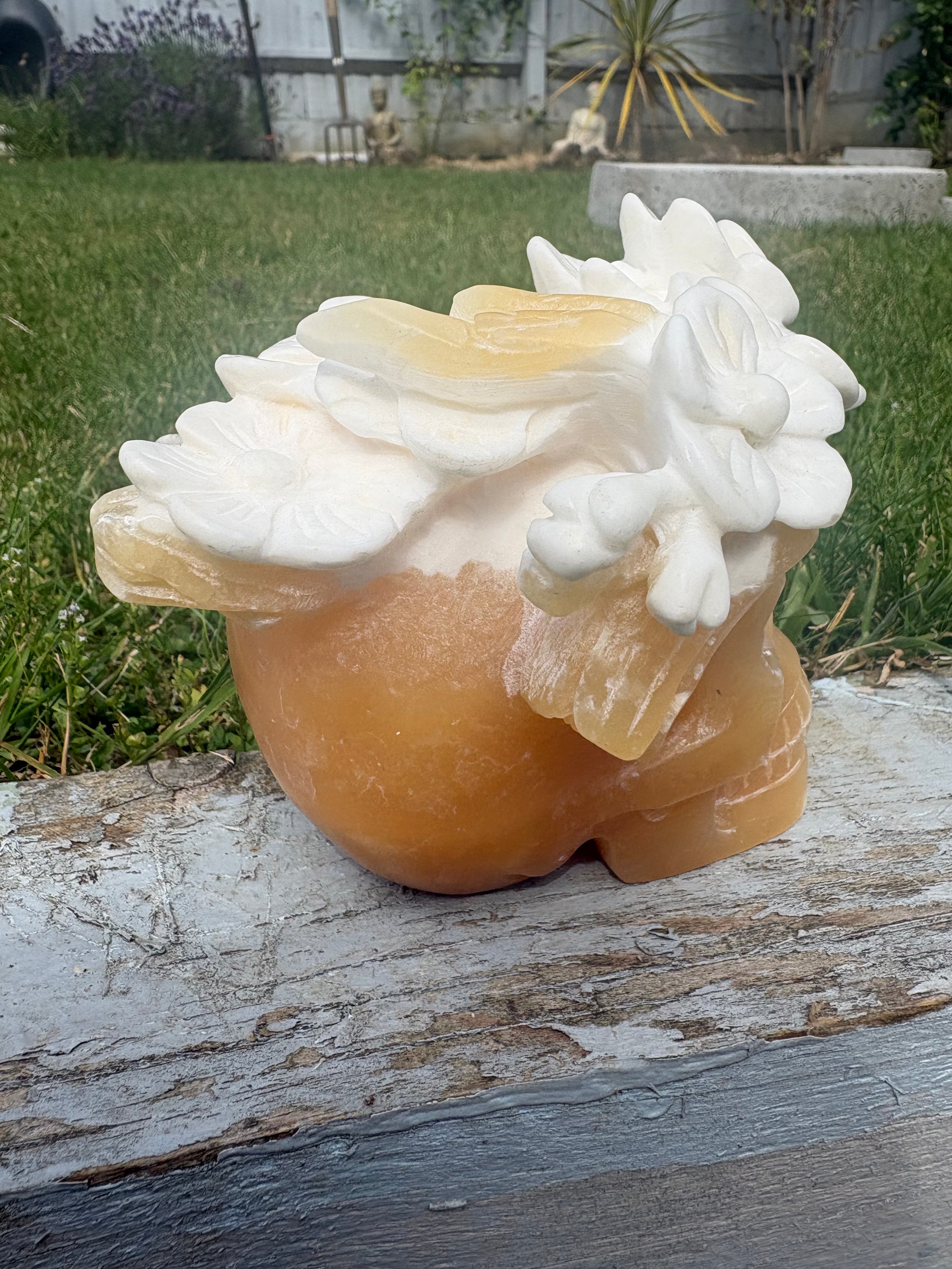 Orange calcite skull